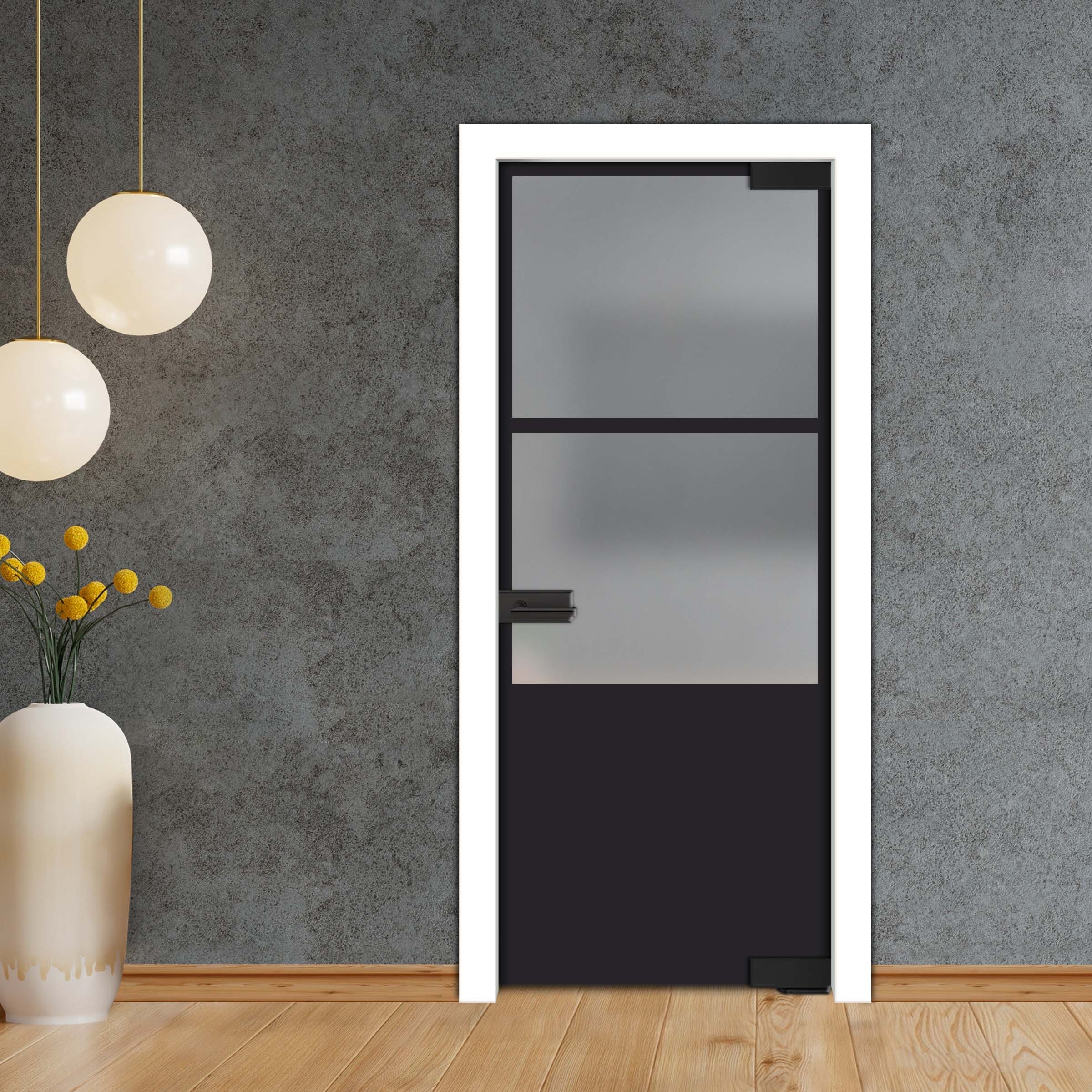 Frameless Industrial Pivot Glass Door (Black Hardware Complete Kit) PGLF-5400