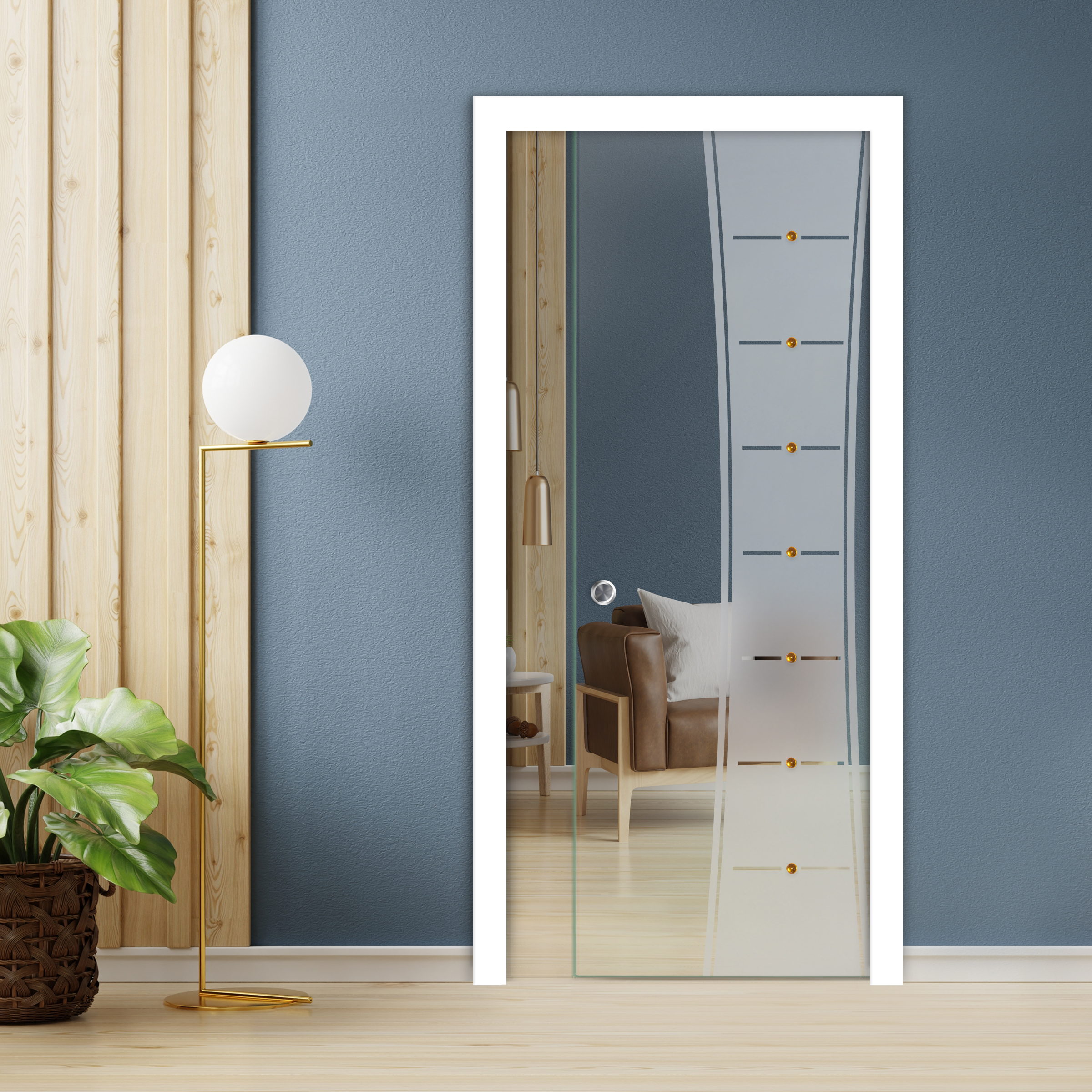 Pocket Sliding Glass Door with Frosted Design + Faceted Stone (Non-private)