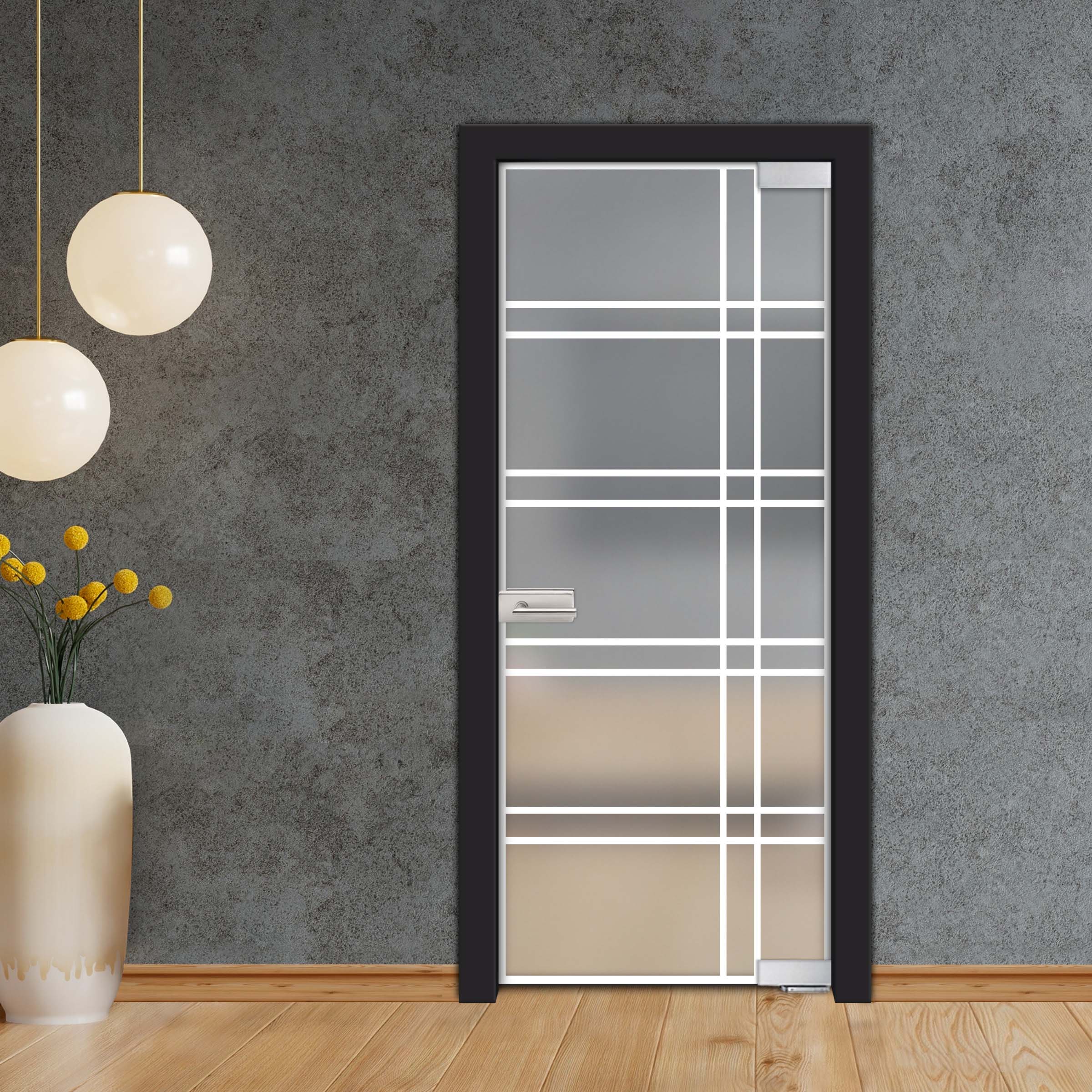 Frameless Industrial Pivot Glass Door (Black Hardware Complete Kit) PGLF-4146