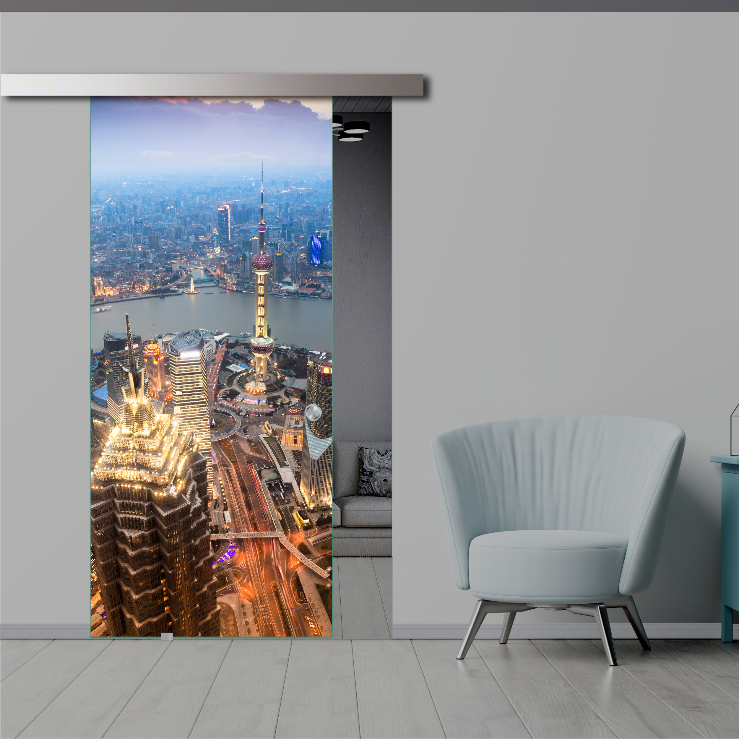Sliding Glass Barn Door Hardaware Silver & Recessed Grip 