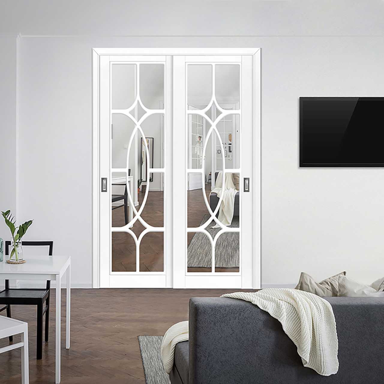 Mirrored Glamour Sliding Closet Doors with Decorative Mullion Panels MCDO-8521