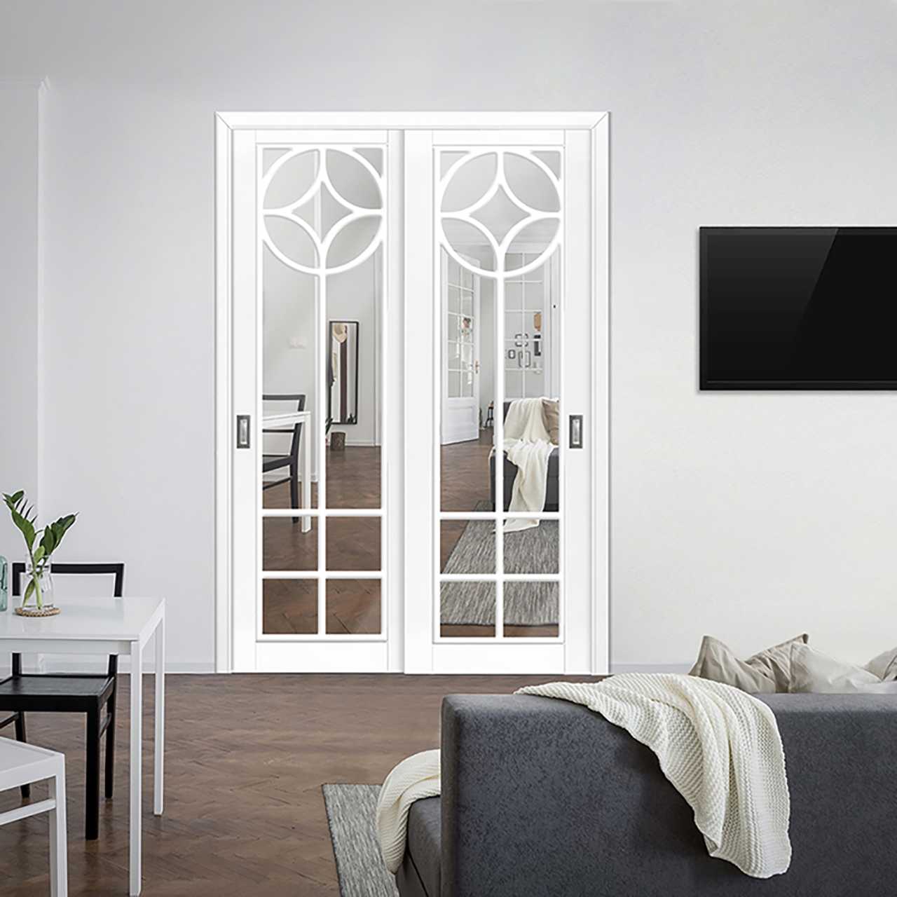 Panel Mirror Sliding Closet Door with Fretwork Mirror Overlay MCDO-8510