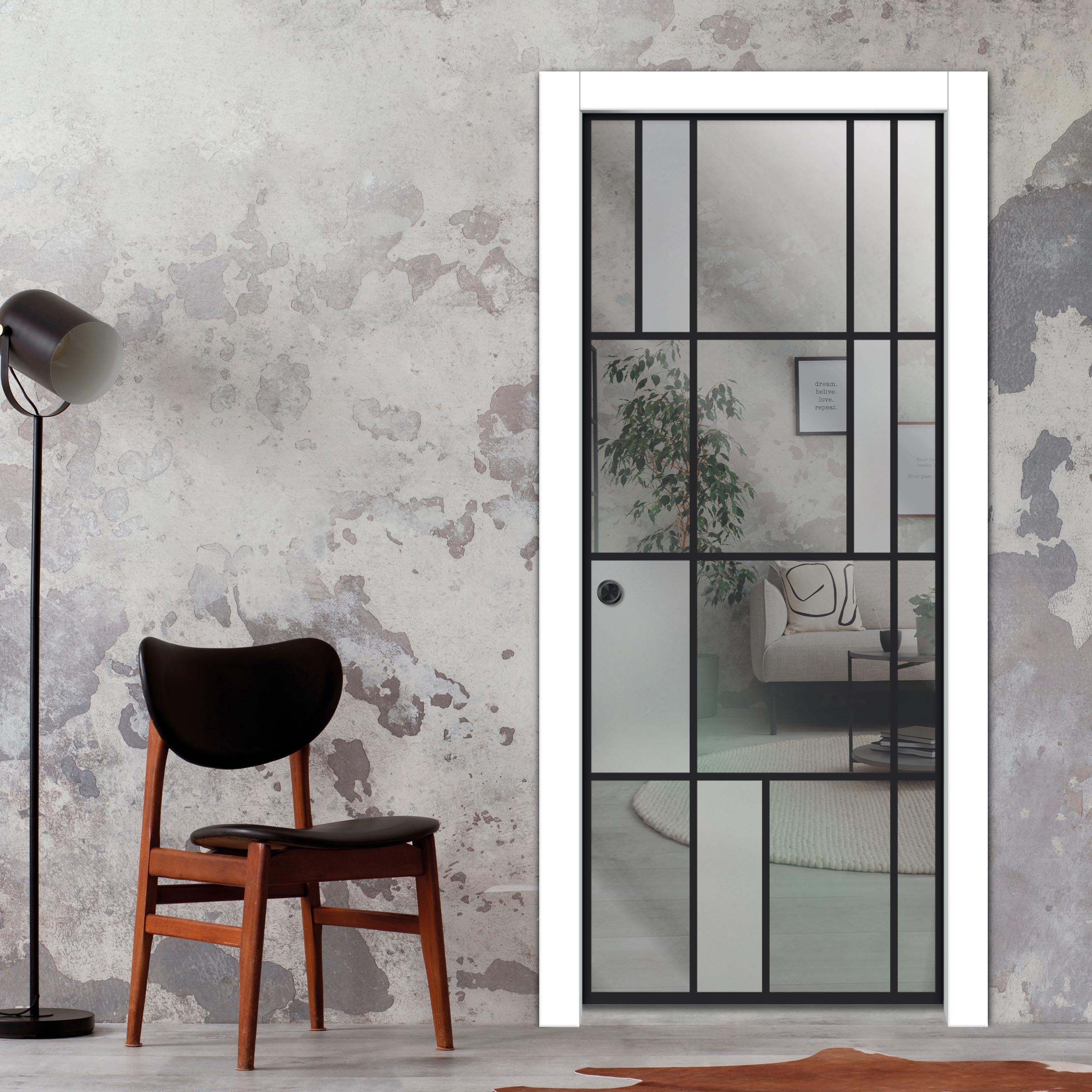 Frameless Glass Pocket Door Industrial Loft Style PSGDIS-7023
