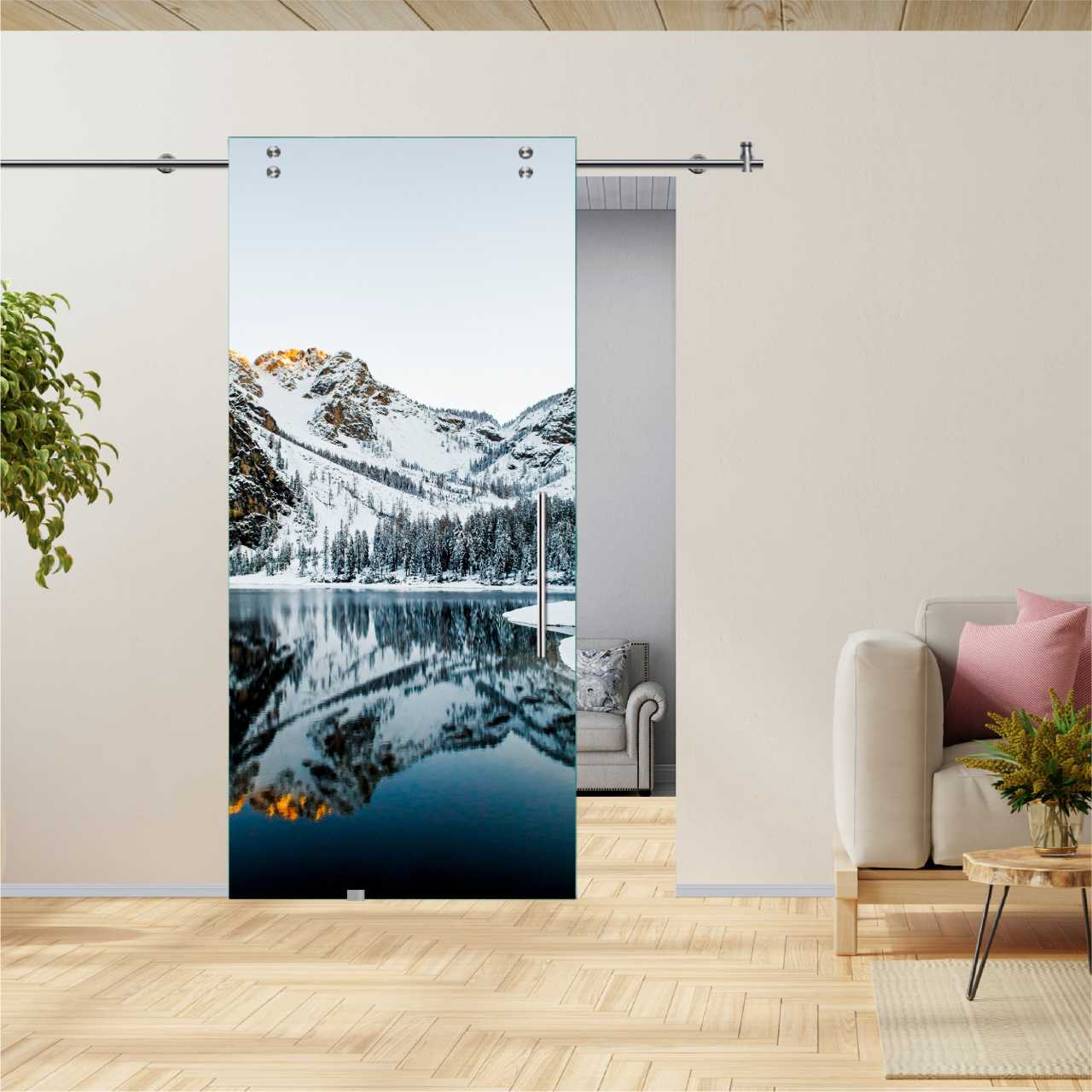 Digital Printing Sliding Barn Glass Door (Braies Lake) V2000  DPSGD-6184