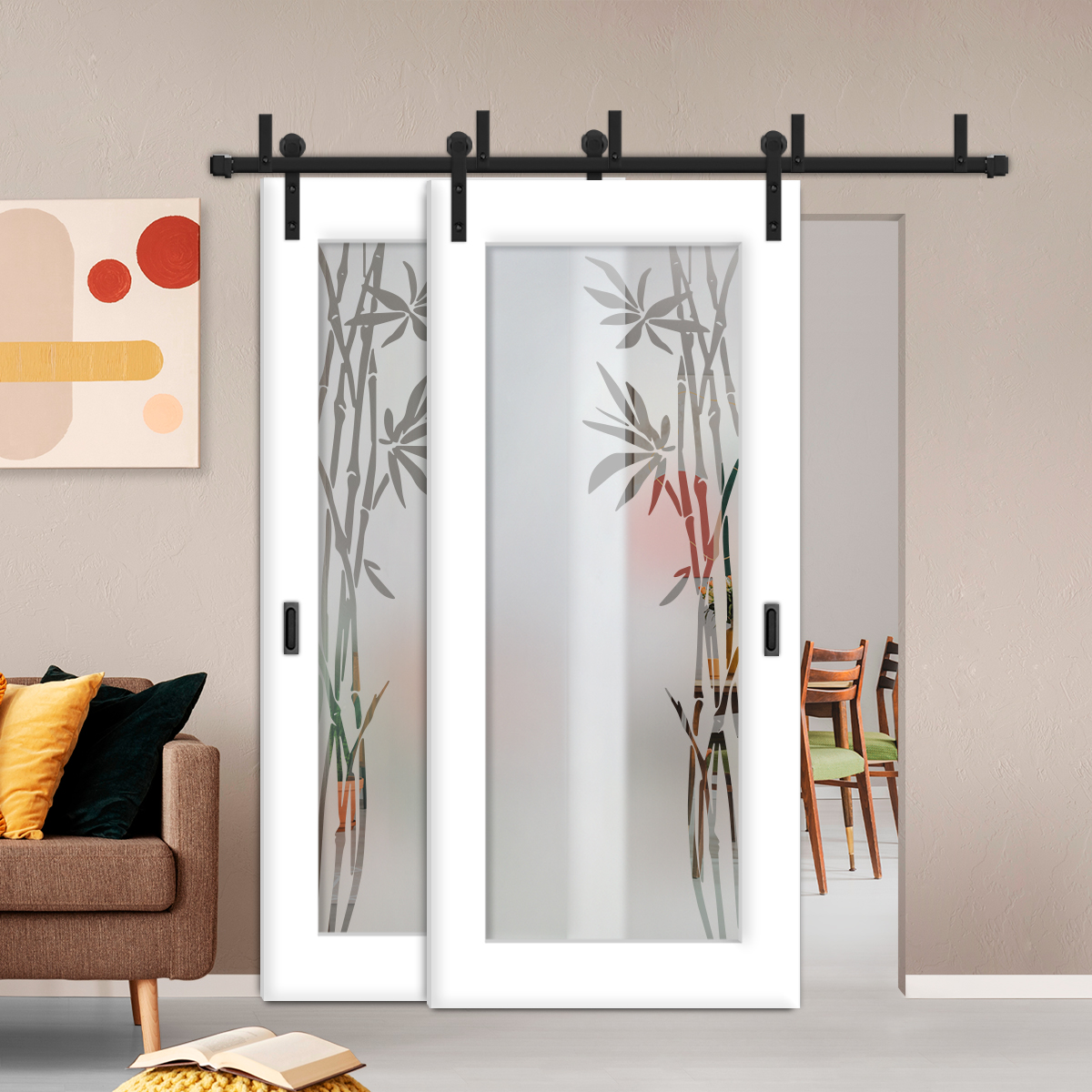 2 Leaf Sliding Barn Bypass Doors with Glass Insert (Semi-Private)