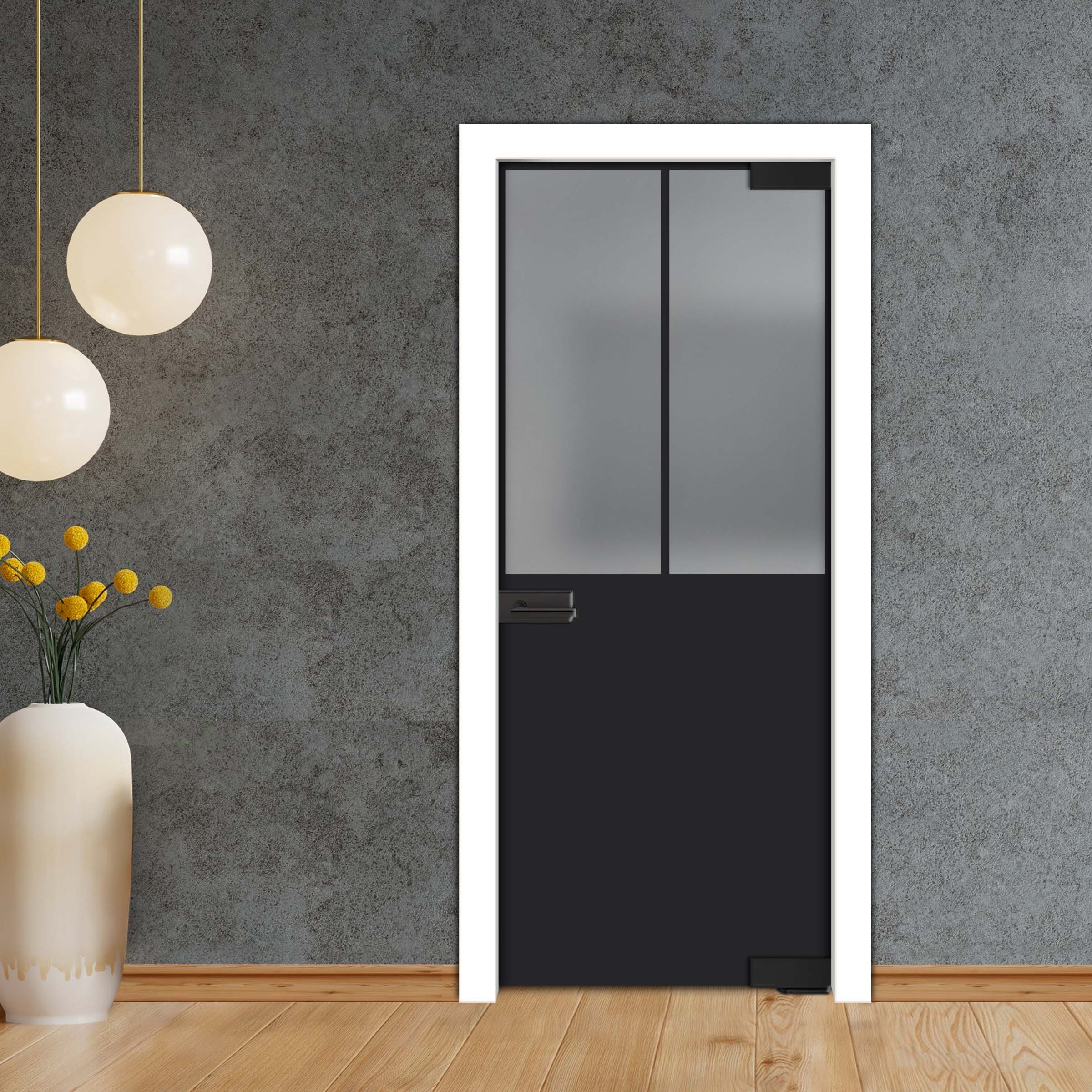 Frameless Industrial Pivot Glass Door (Black Hardware Complete Kit) PGLF-4142