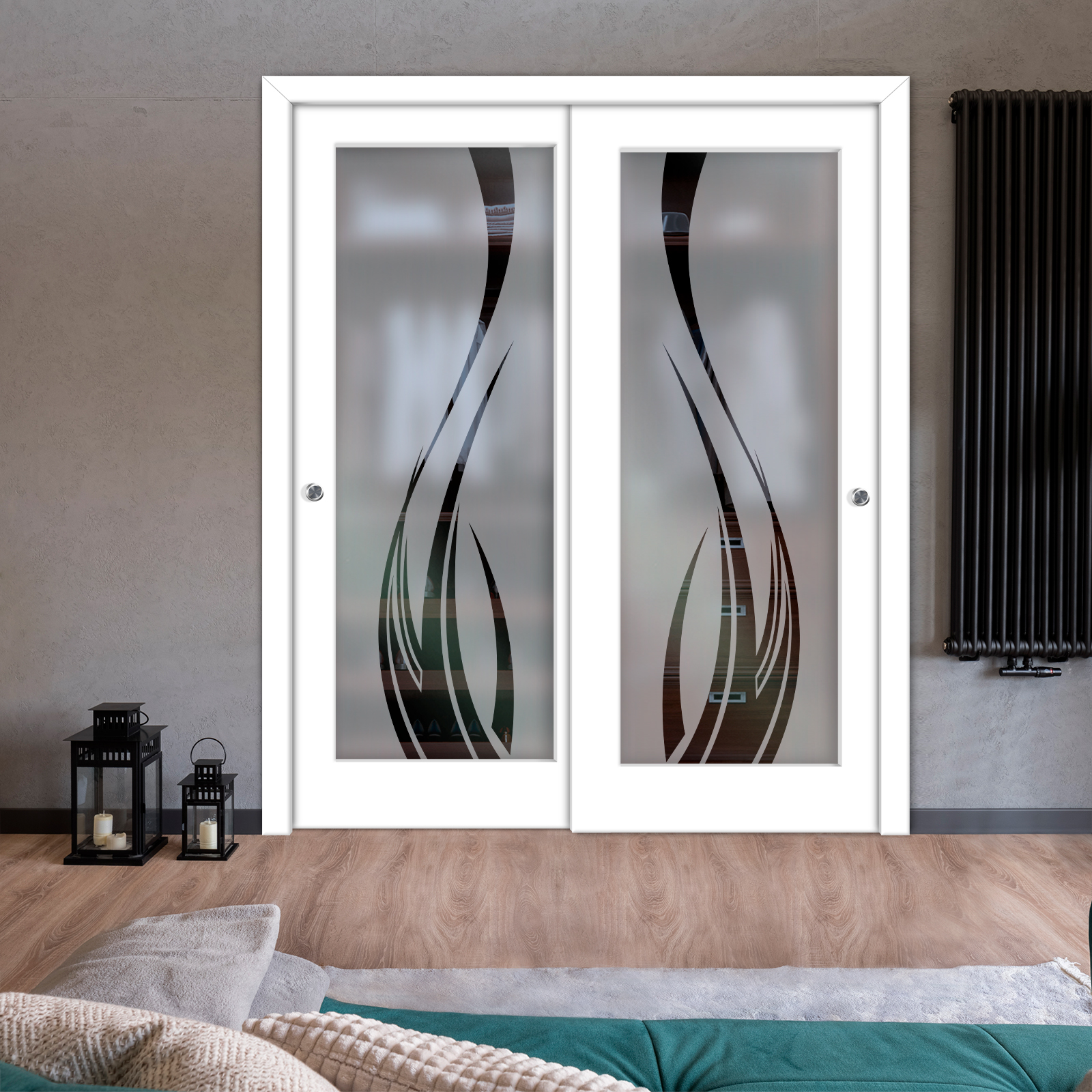 2 Leaf Premium Line Bypass Sliding Closet Door with Hardware & Frosted Design  (Semi-private)