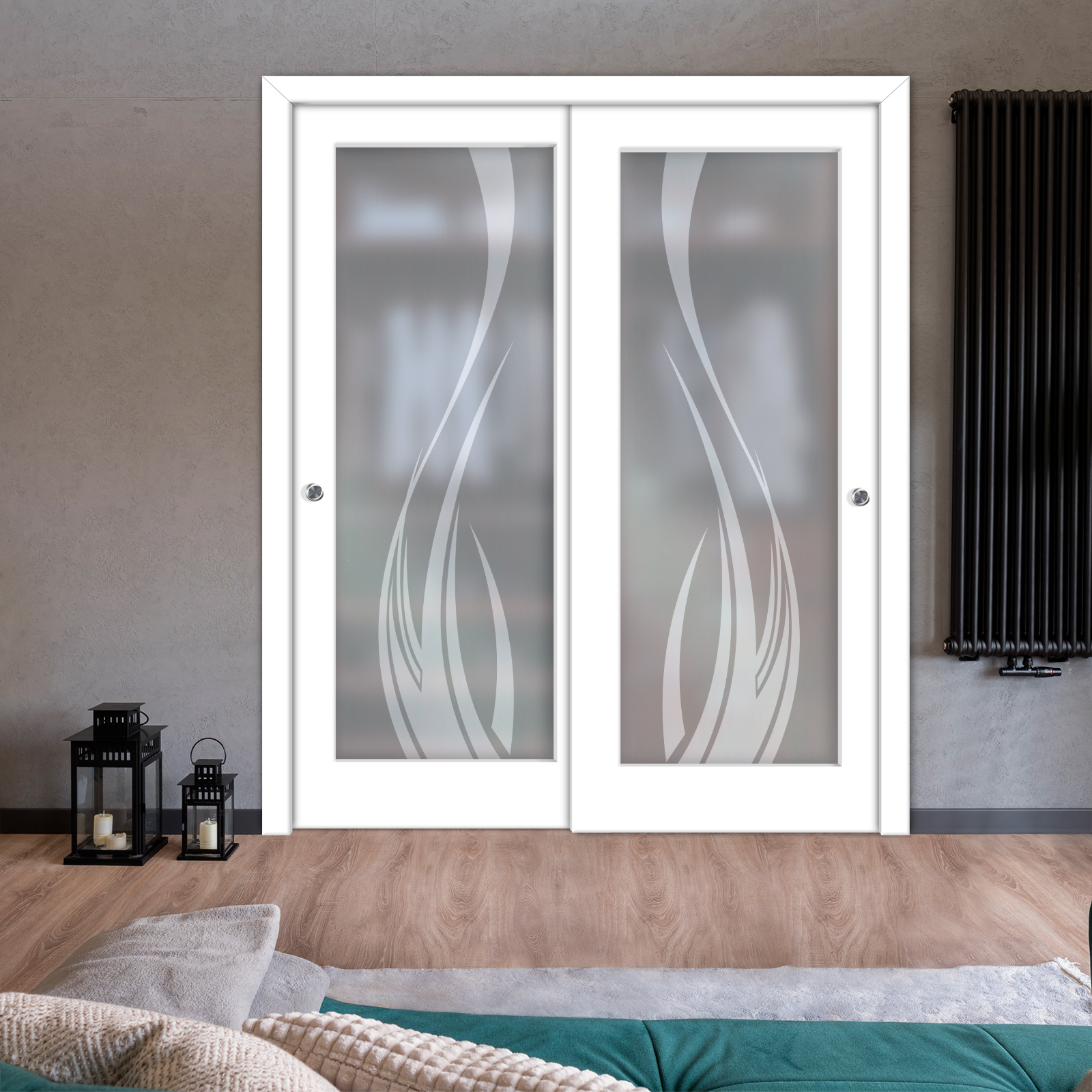 2 Leaf Premium Line Bypass Sliding Closet Door with Hardware & Frosted Design (Full-private)