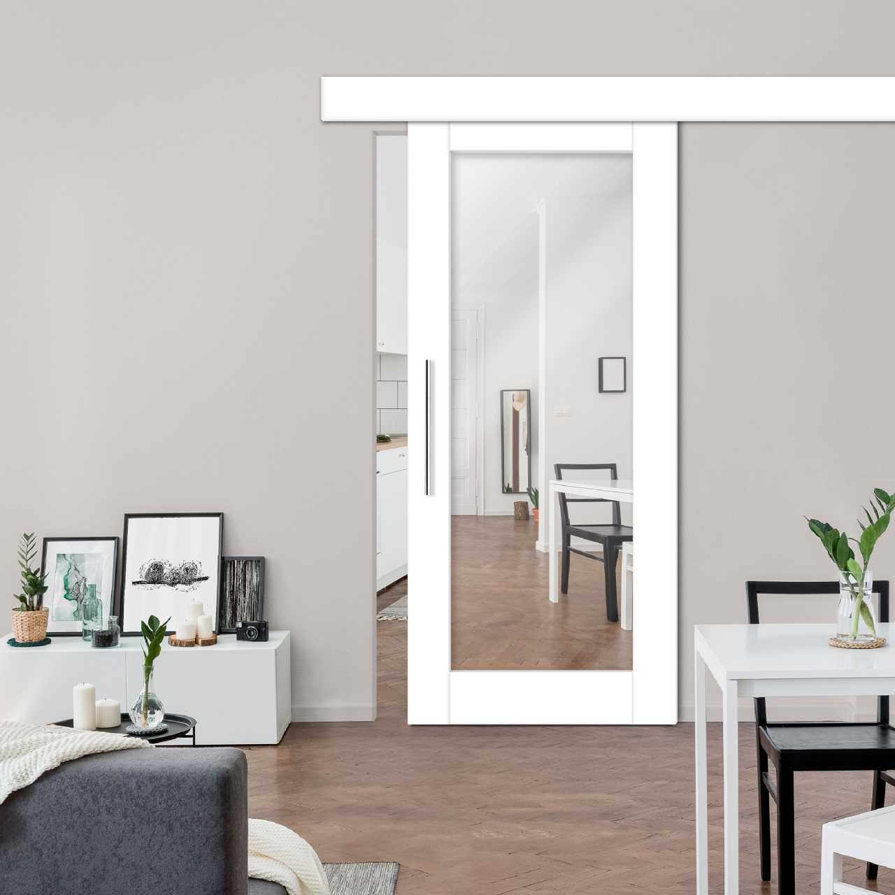 Complete Kit Wood Sliding Barn Door with Mirror Insert & Fascia Cover WD-3841