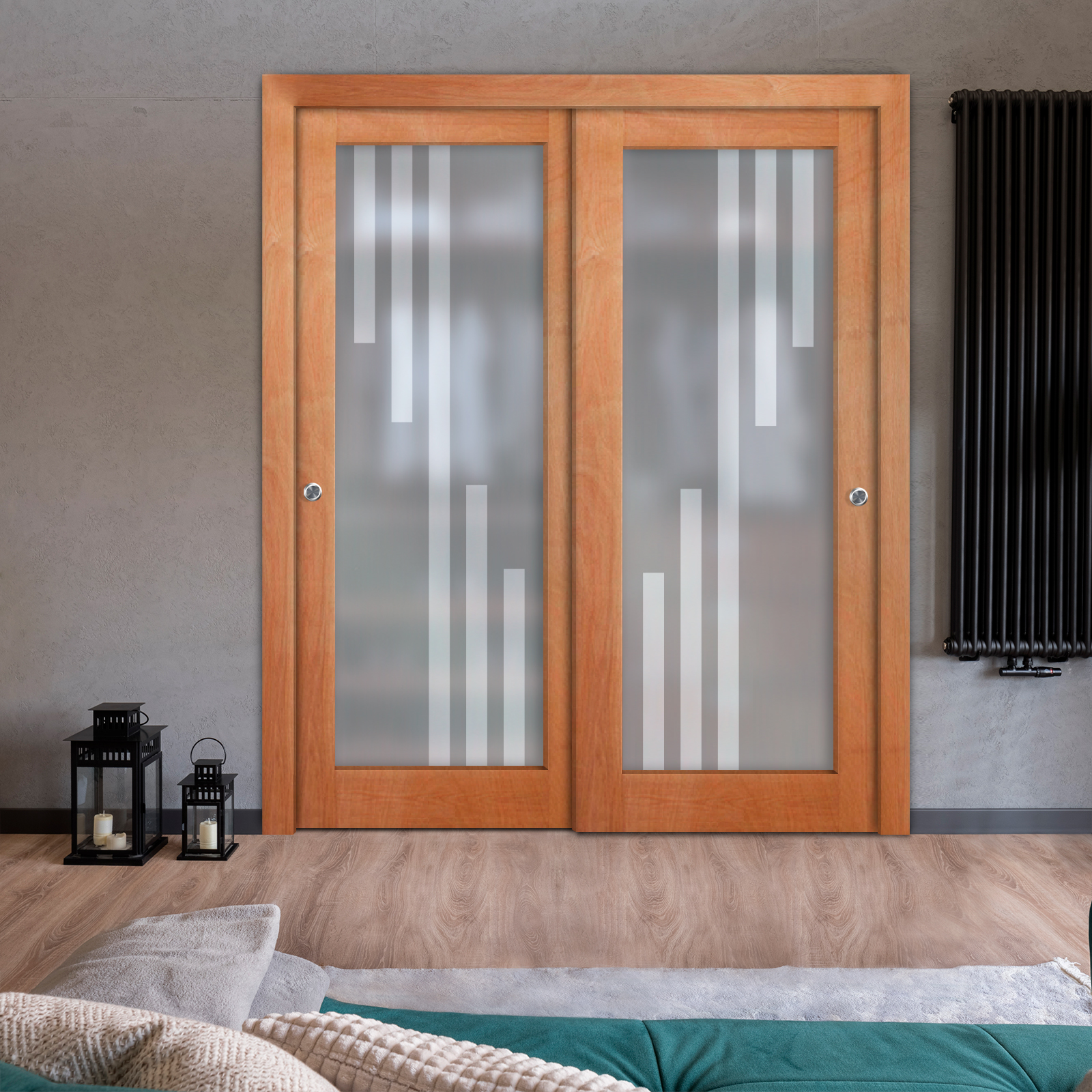 2 Leaf Premium Line Bypass Sliding Closet Door with Hardware & Frosted Design (Full-private)