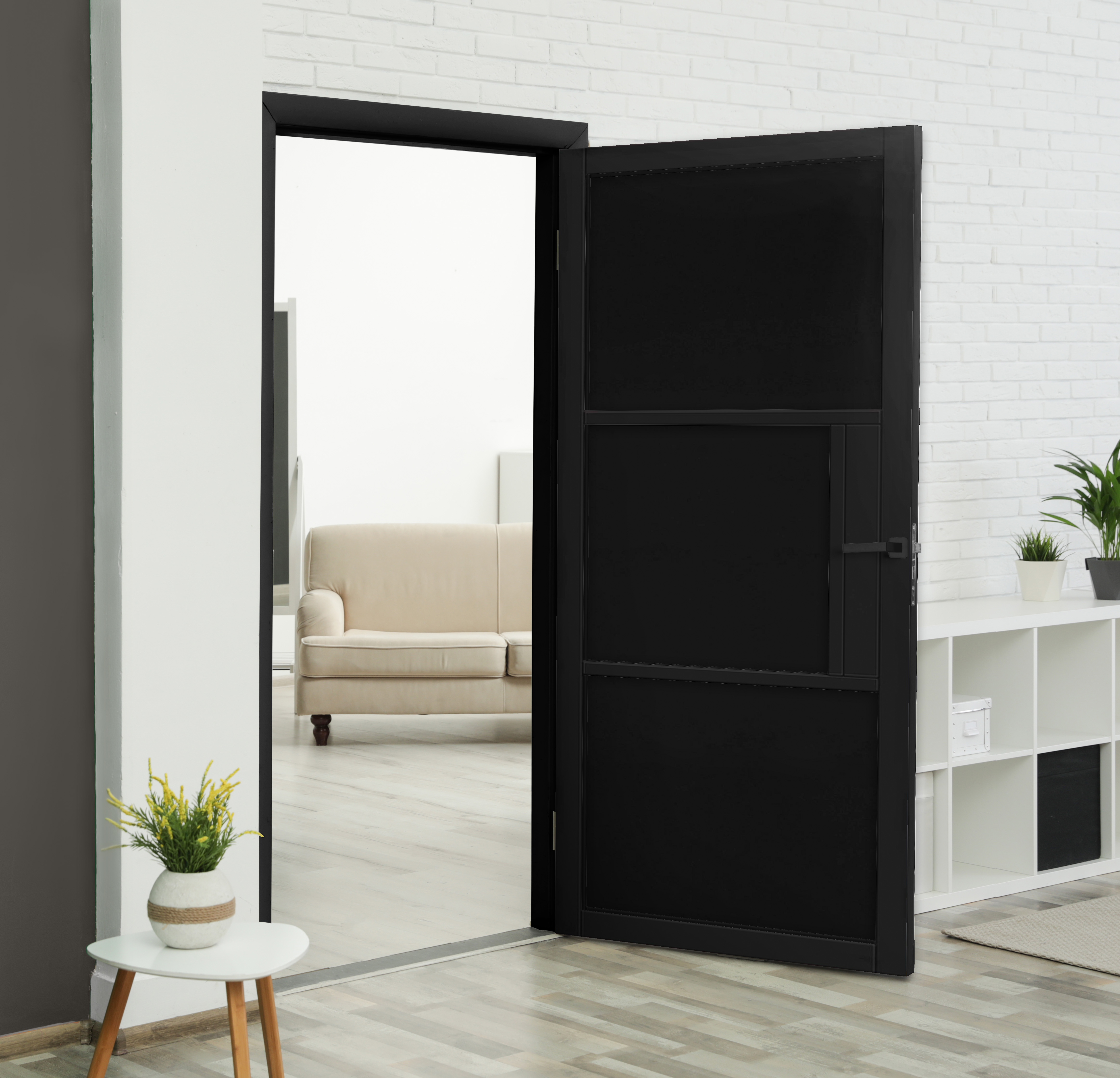 Industrial Style Wooden Hinged Door (Black Painted)