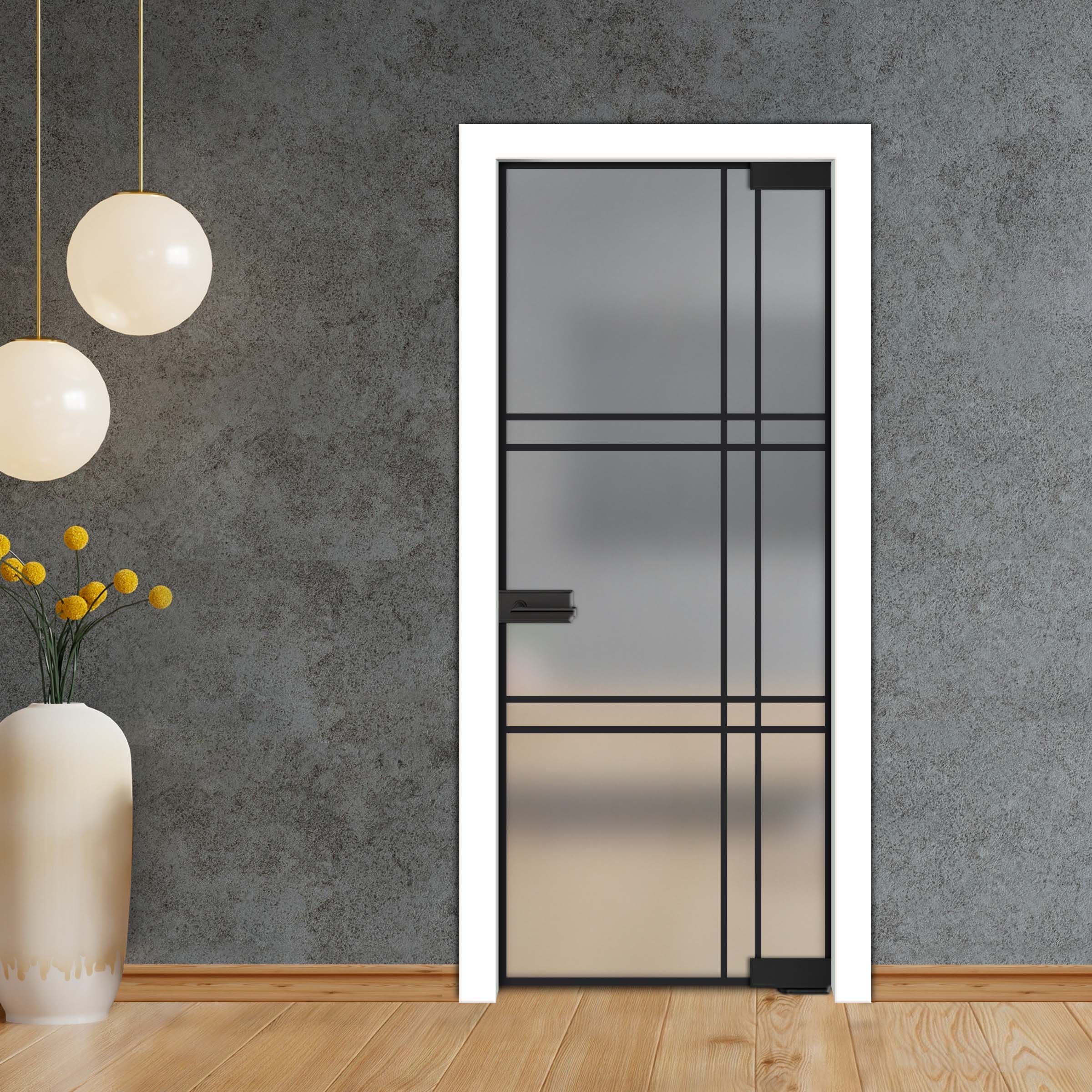 Frameless Industrial Pivot Glass Door (Black Hardware Complete Kit) PGLF-4147