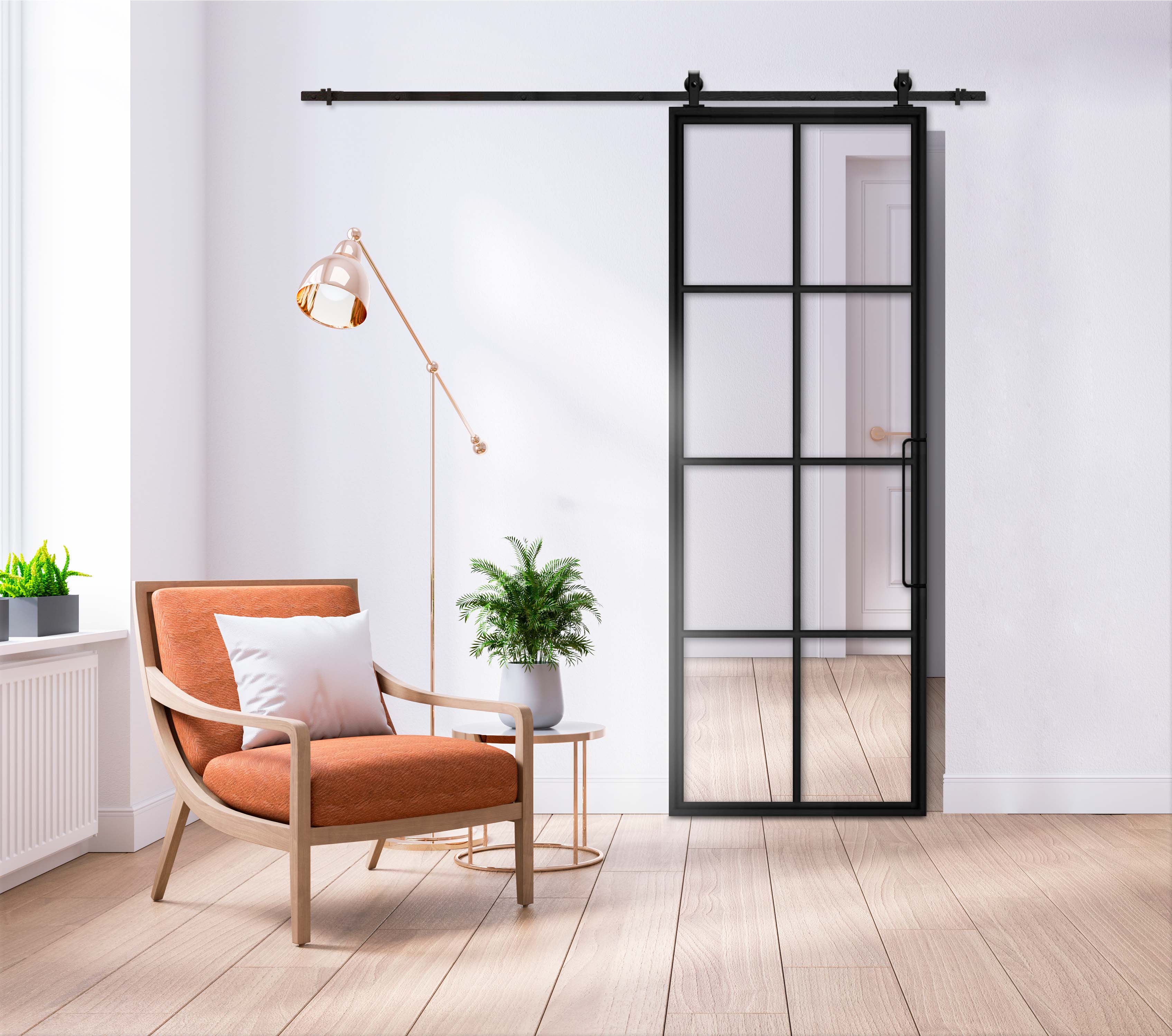 Metal Frame Artisan French Panel Barn Door (Mirror)