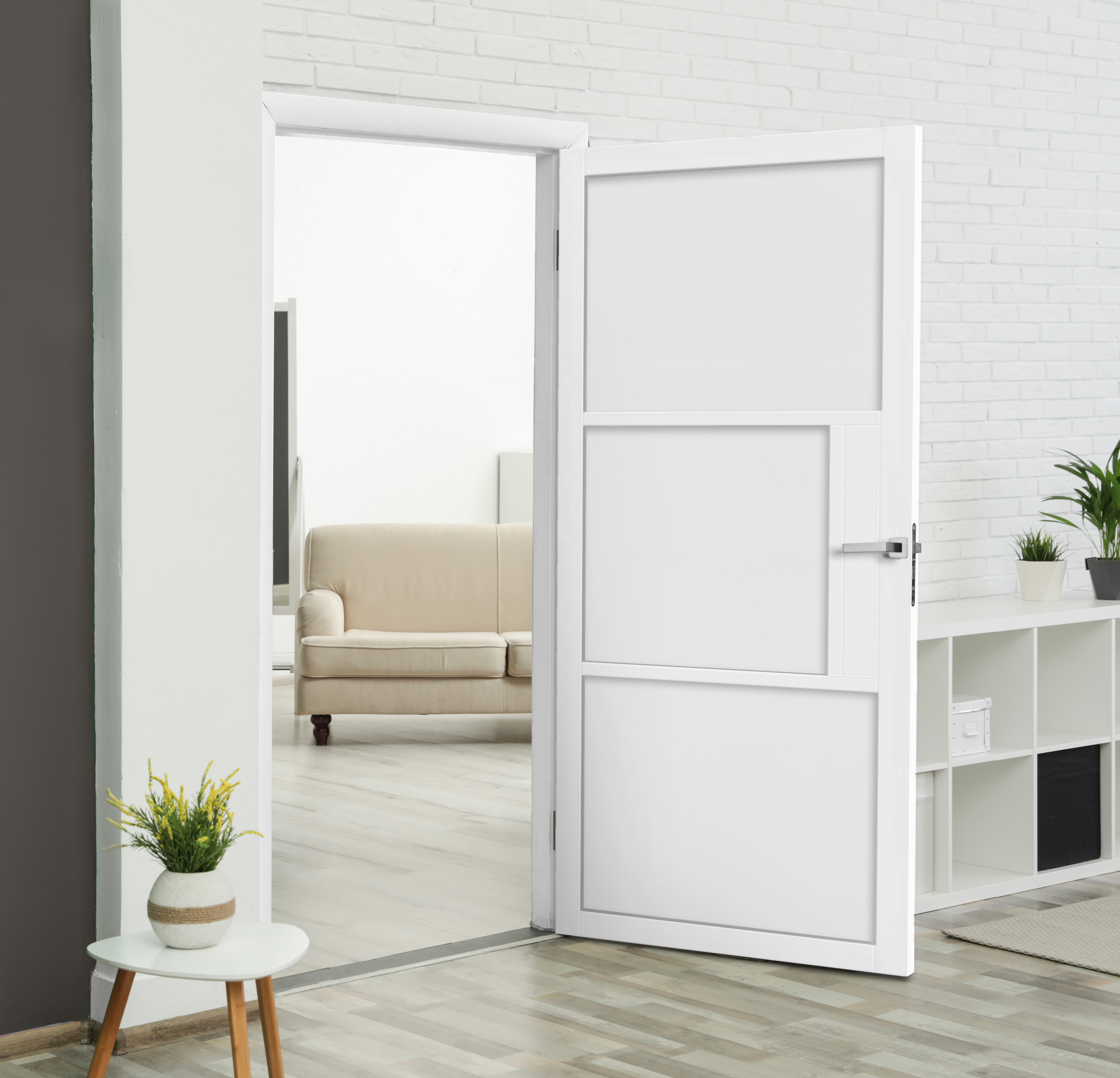 Industrial Style Wooden Hinged Door (WhitePainted)
