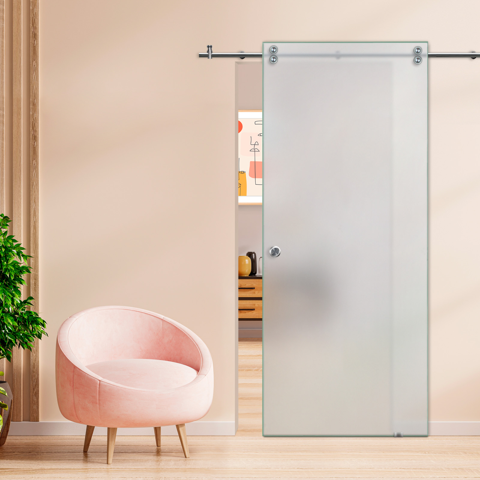 Sliding Barn Glass Door Recessed Grip (Full-Private)