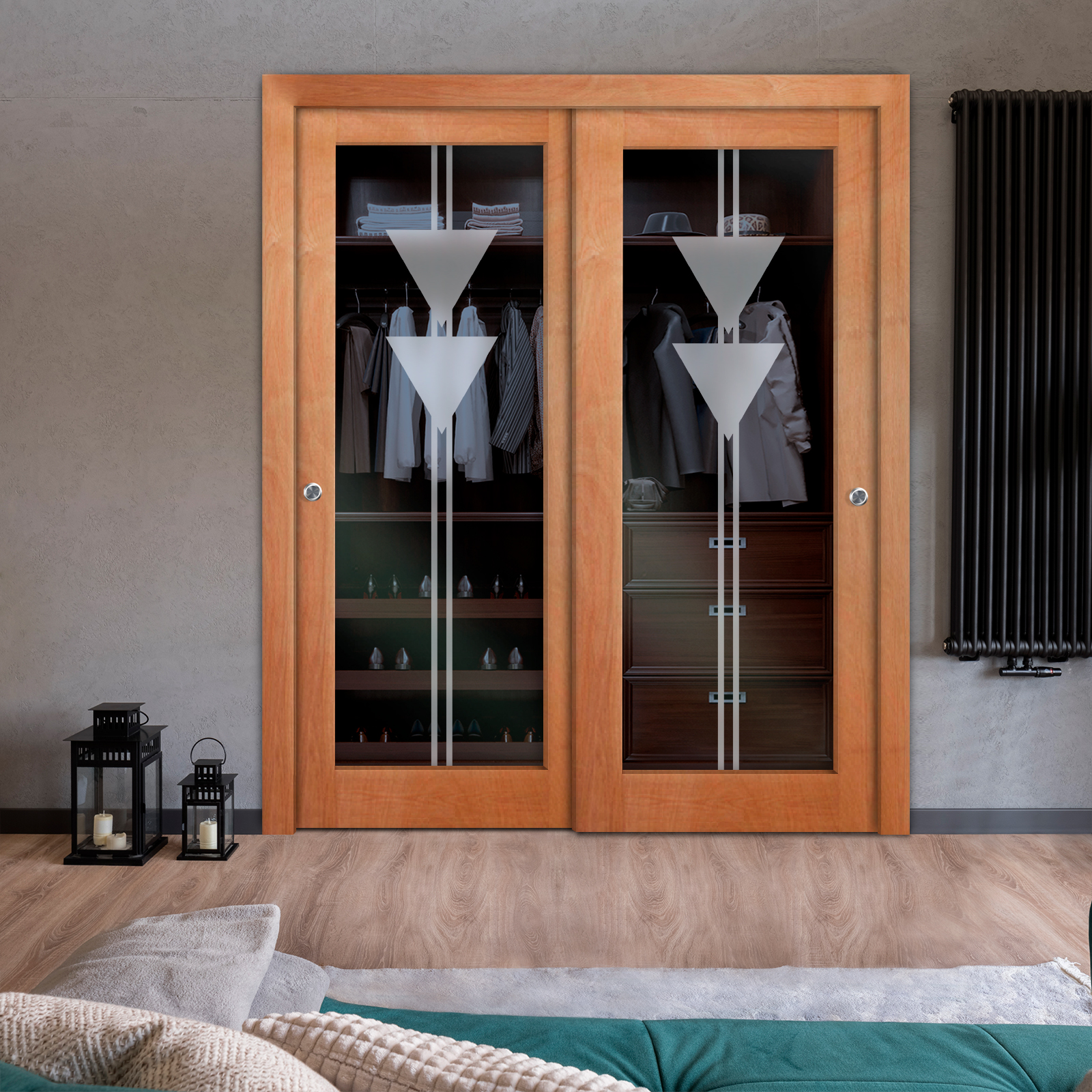 2 Leaf Premium Line Bypass Sliding Closet Door with Hardware & Frosted Design  (Non-private)