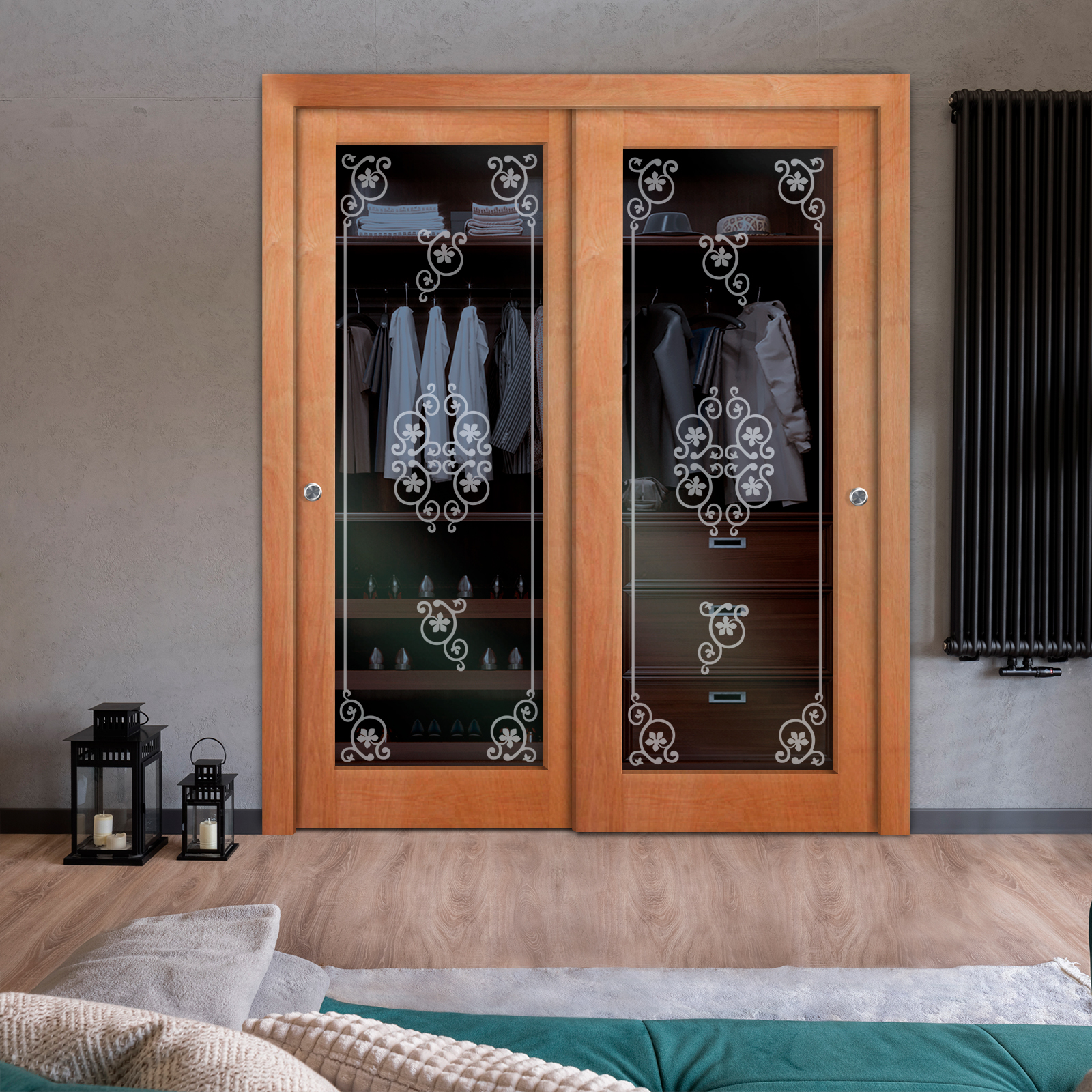 2 Leaf Premium Line Bypass Sliding Closet Door with Hardware & Frosted Design  (Non-private)
