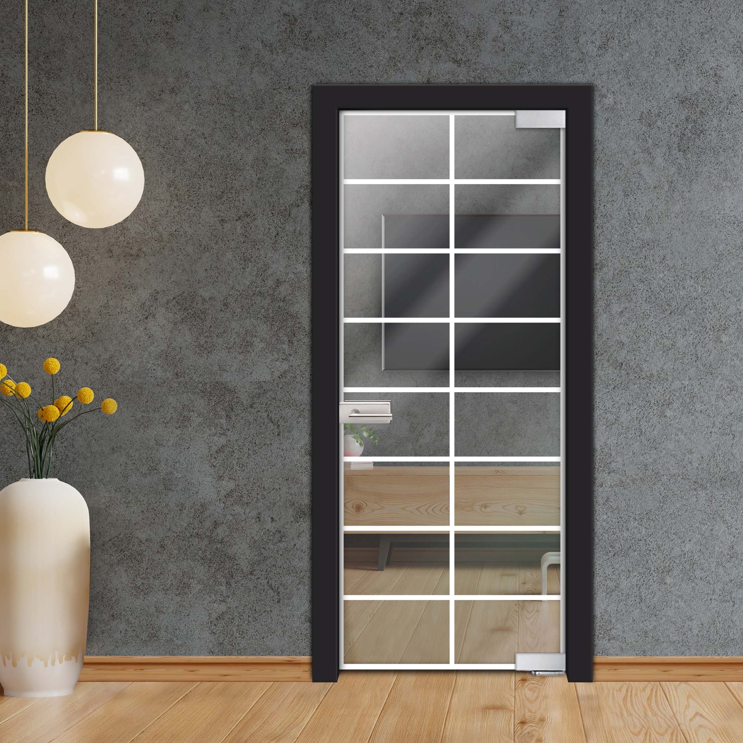 Frameless Industrial Pivot Glass Door (Black Hardware Complete Kit) PGLF-4134