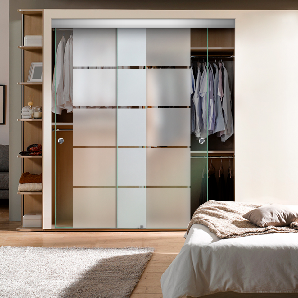 Frameless 2 Leaf Sliding Closet Bypass Glass Door (Semi-private)