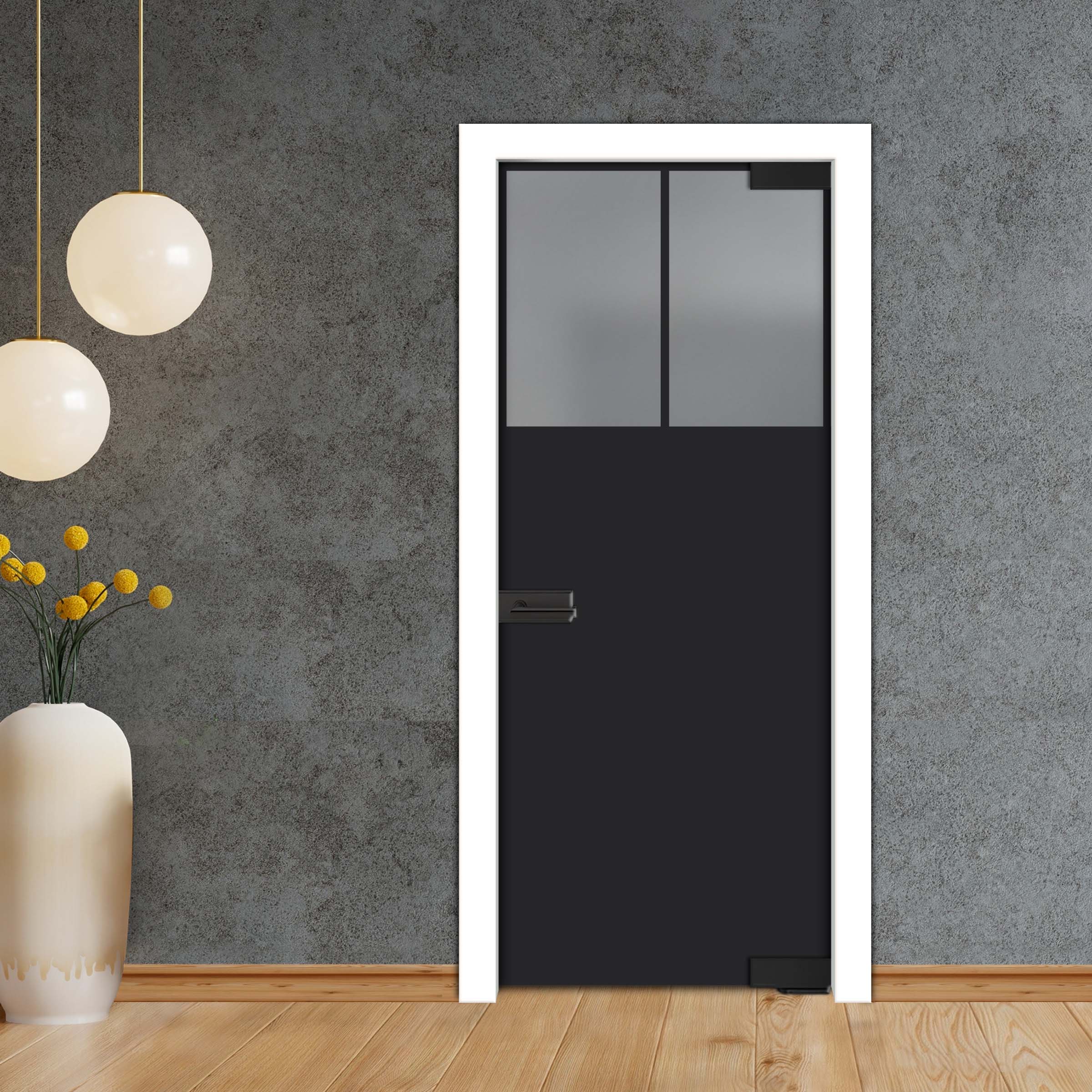 Frameless Industrial Pivot Glass Door (Black Hardware Complete Kit) PGLF-4143