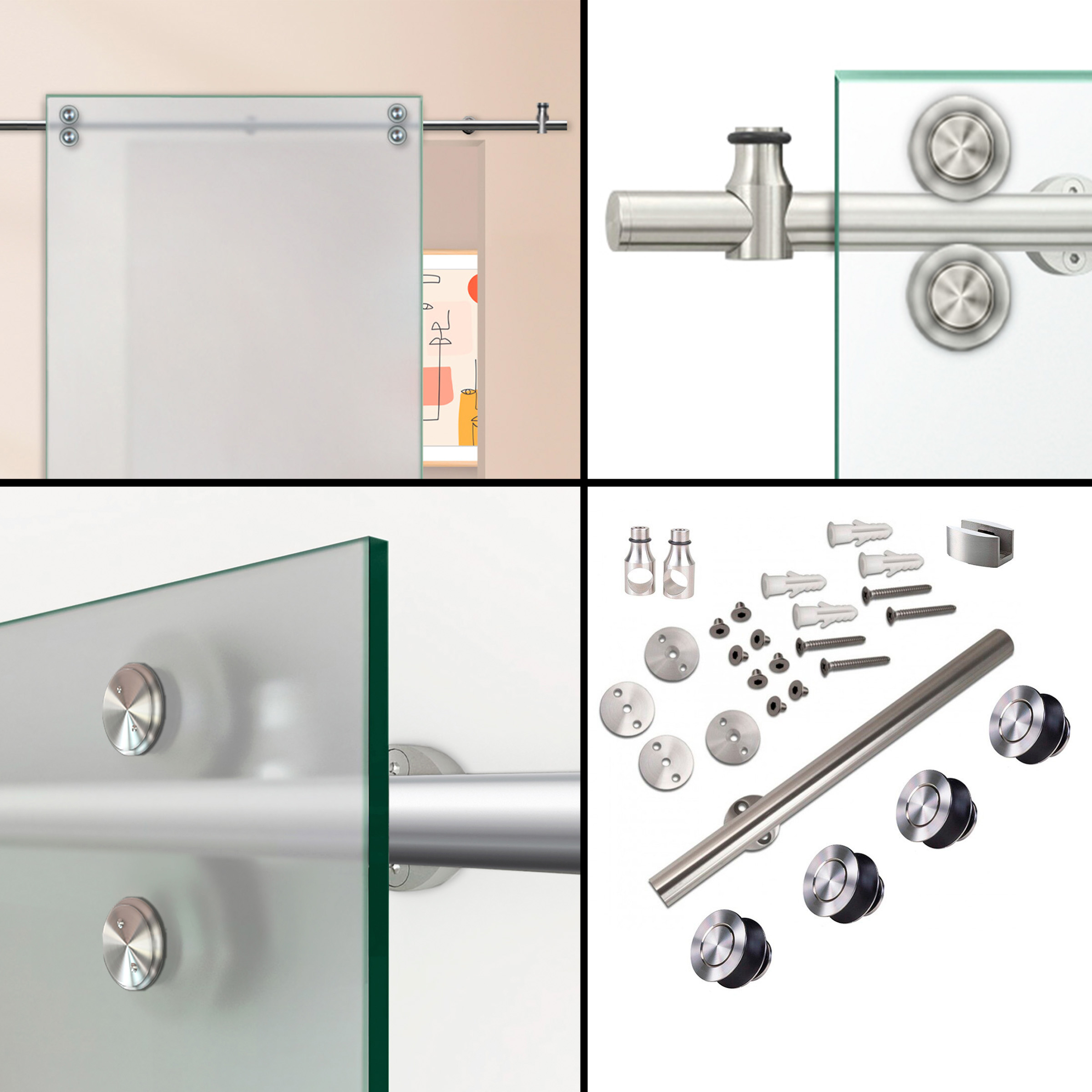 V2000 Stainless Steel Sliding Glass Barn Door Hardware Kit 79" SH-SS-0785