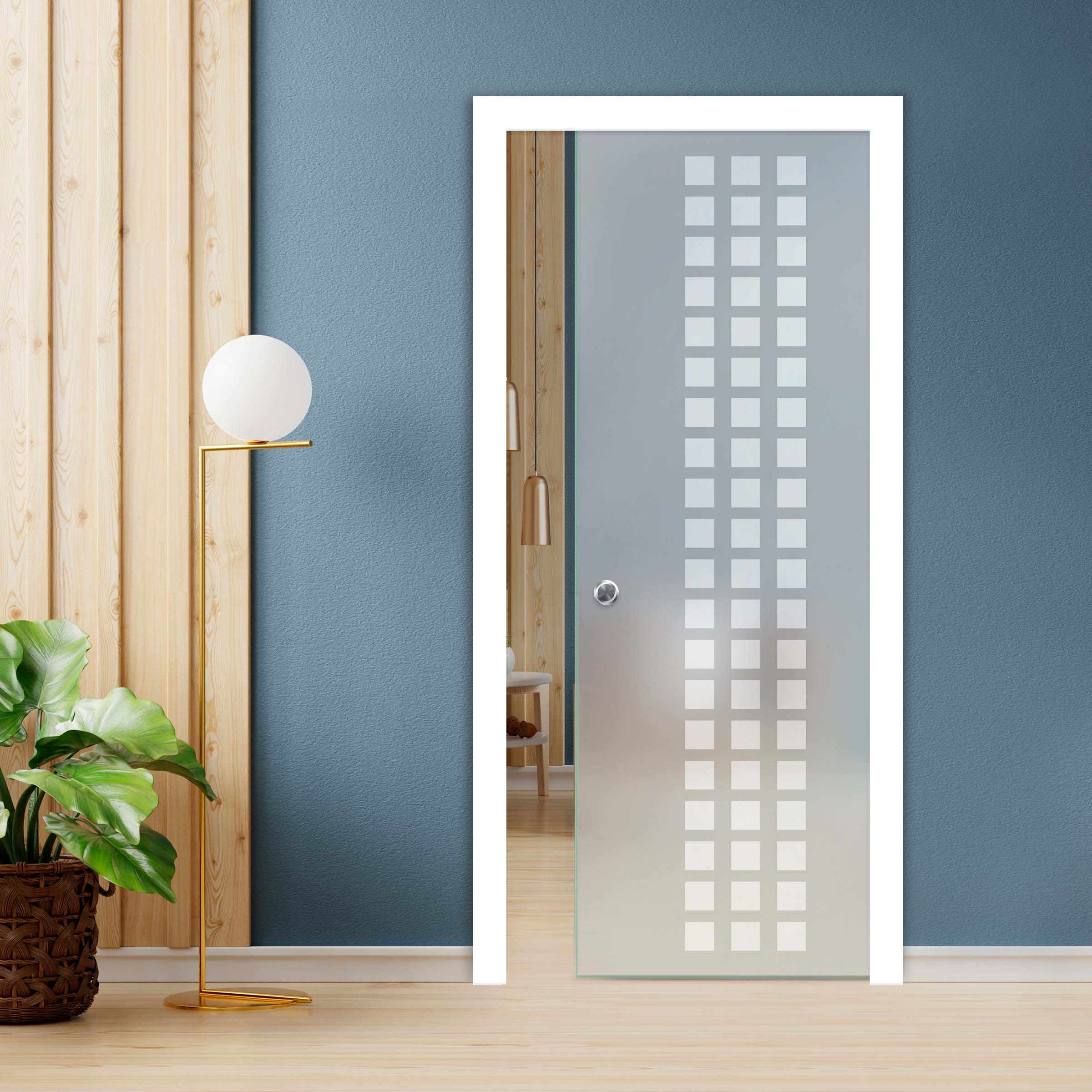 Pocket Glass Barn Door With Recessed Grip