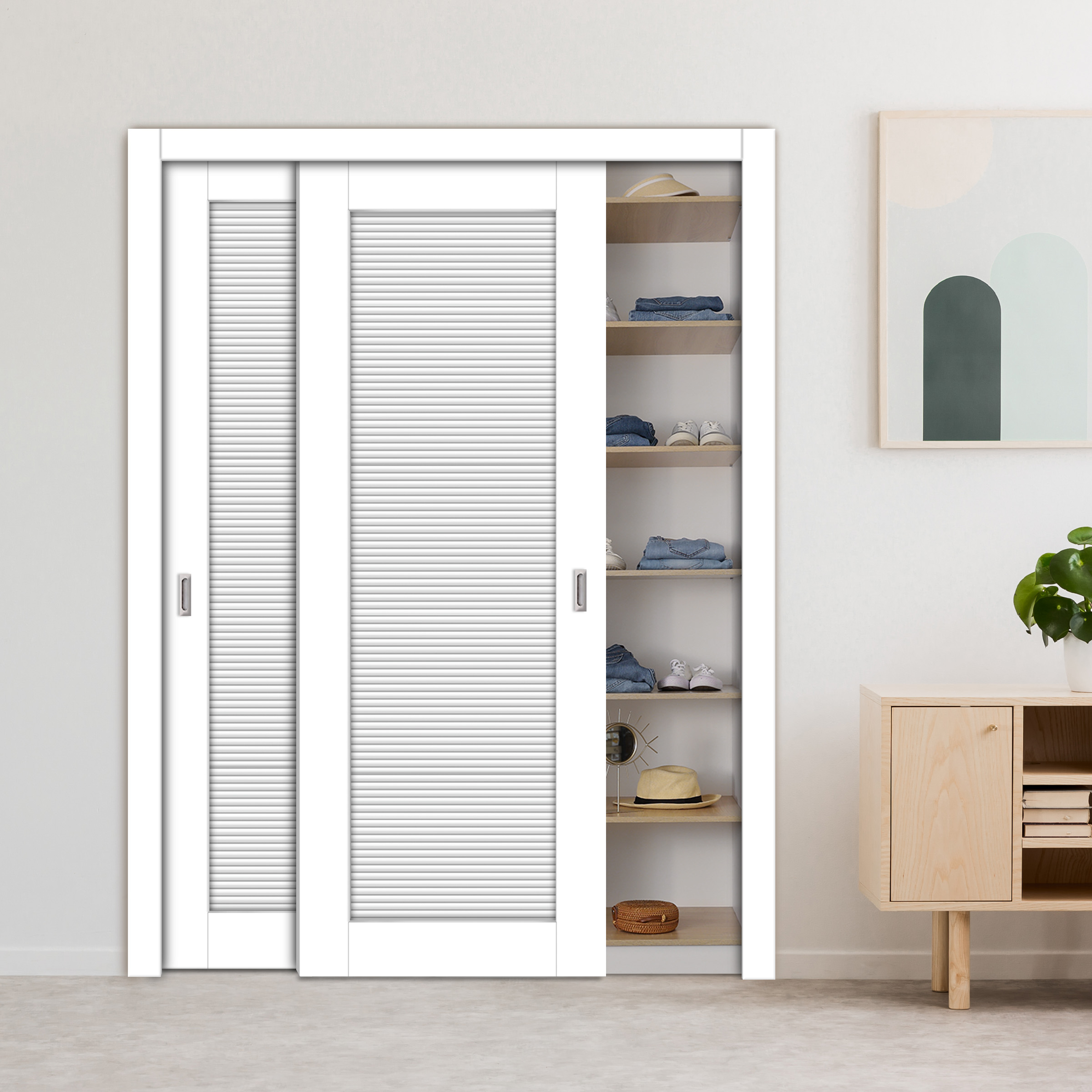 2 Leaf Flush Sliding Wooden Bypass Closet Door HSSB-4091