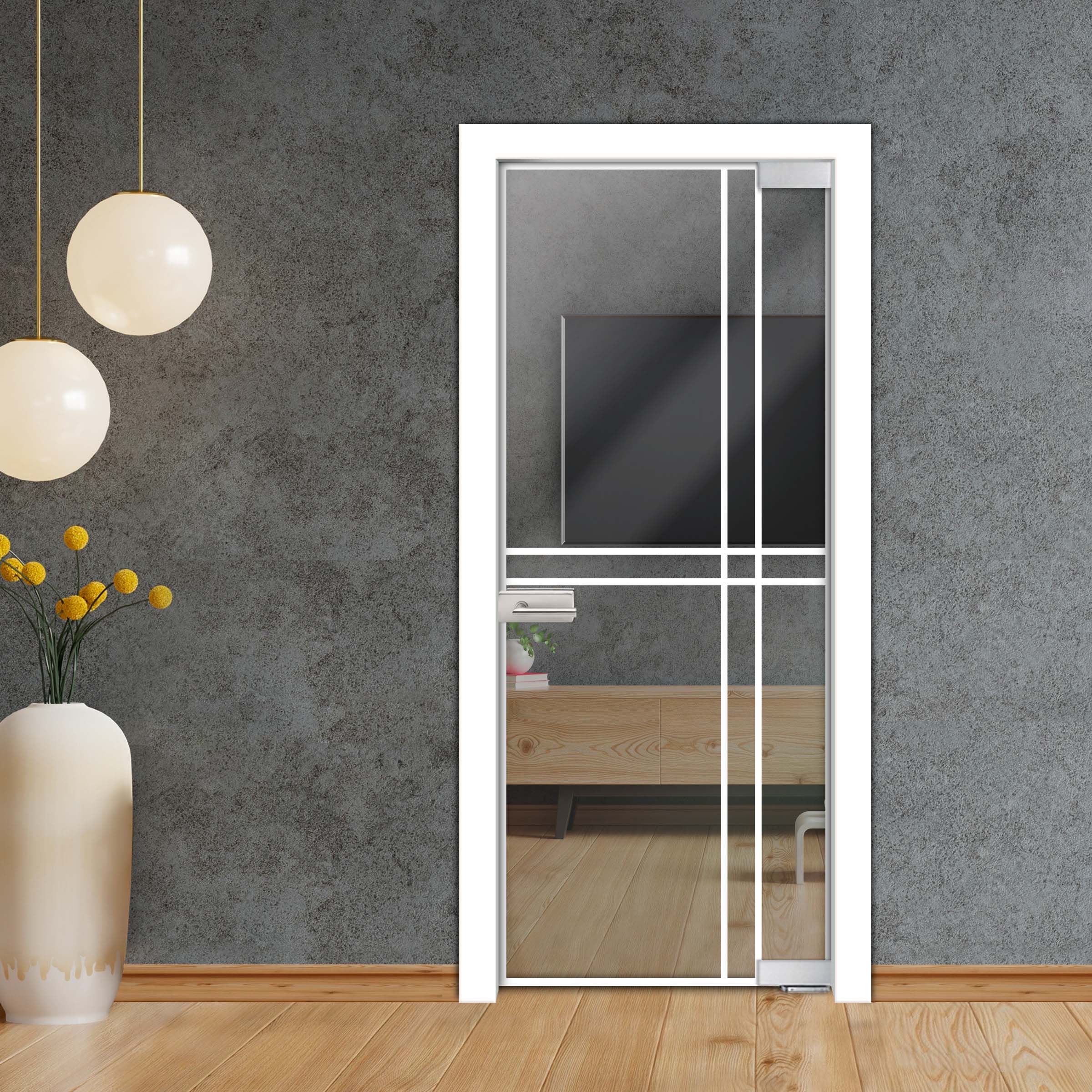 Frameless Industrial Pivot Glass Door (Black Hardware Complete Kit) PGLF-4148