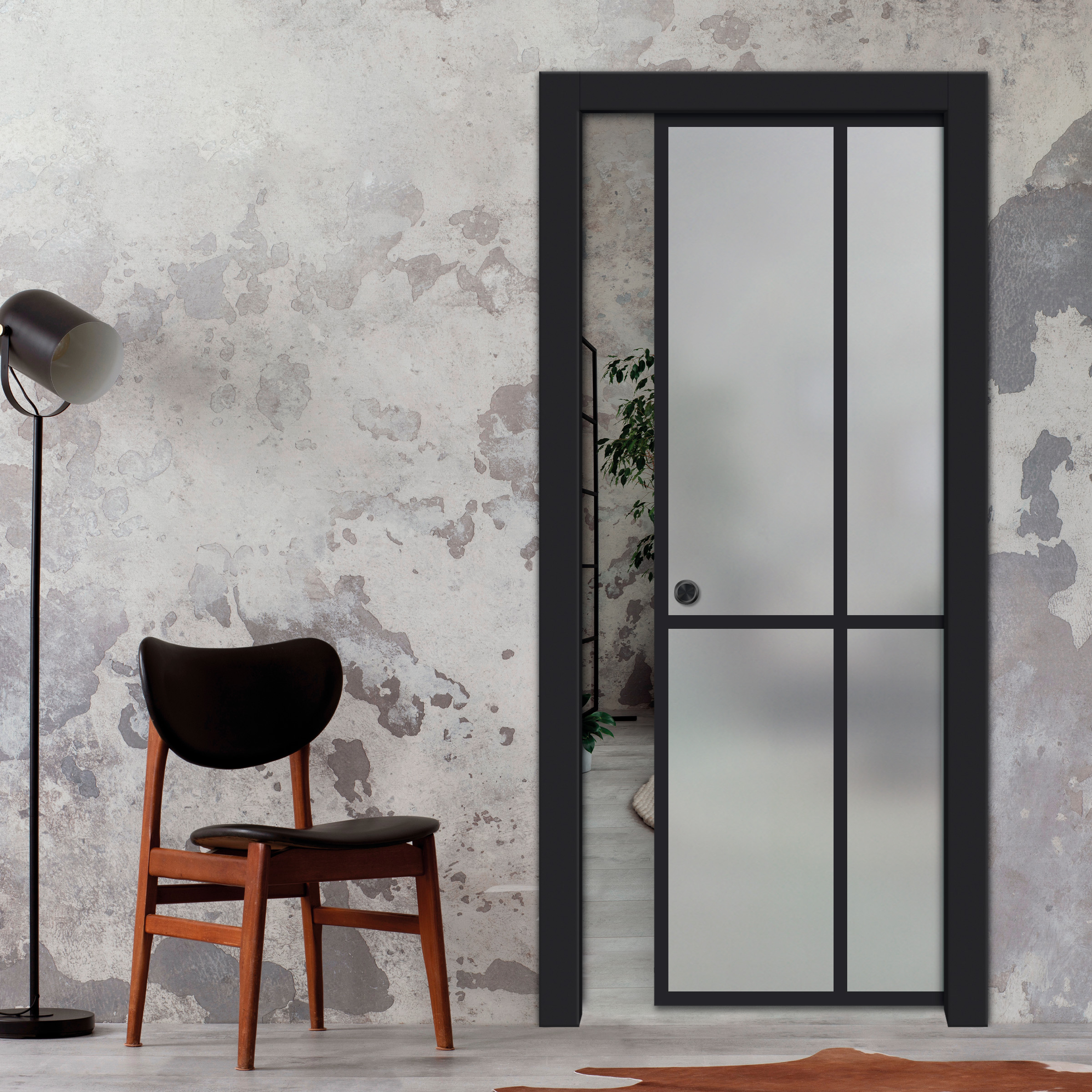 Frameless Glass Sliding Pocket Door Industrial Style PSGDIS-5448
