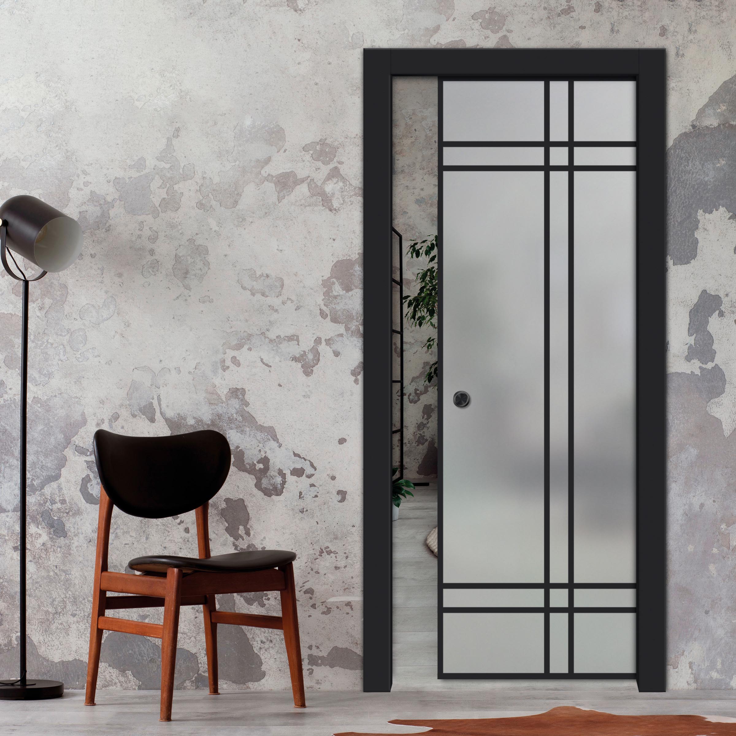 Frameless Glass Sliding Pocket Door Industrial Style PSGDIS-4253