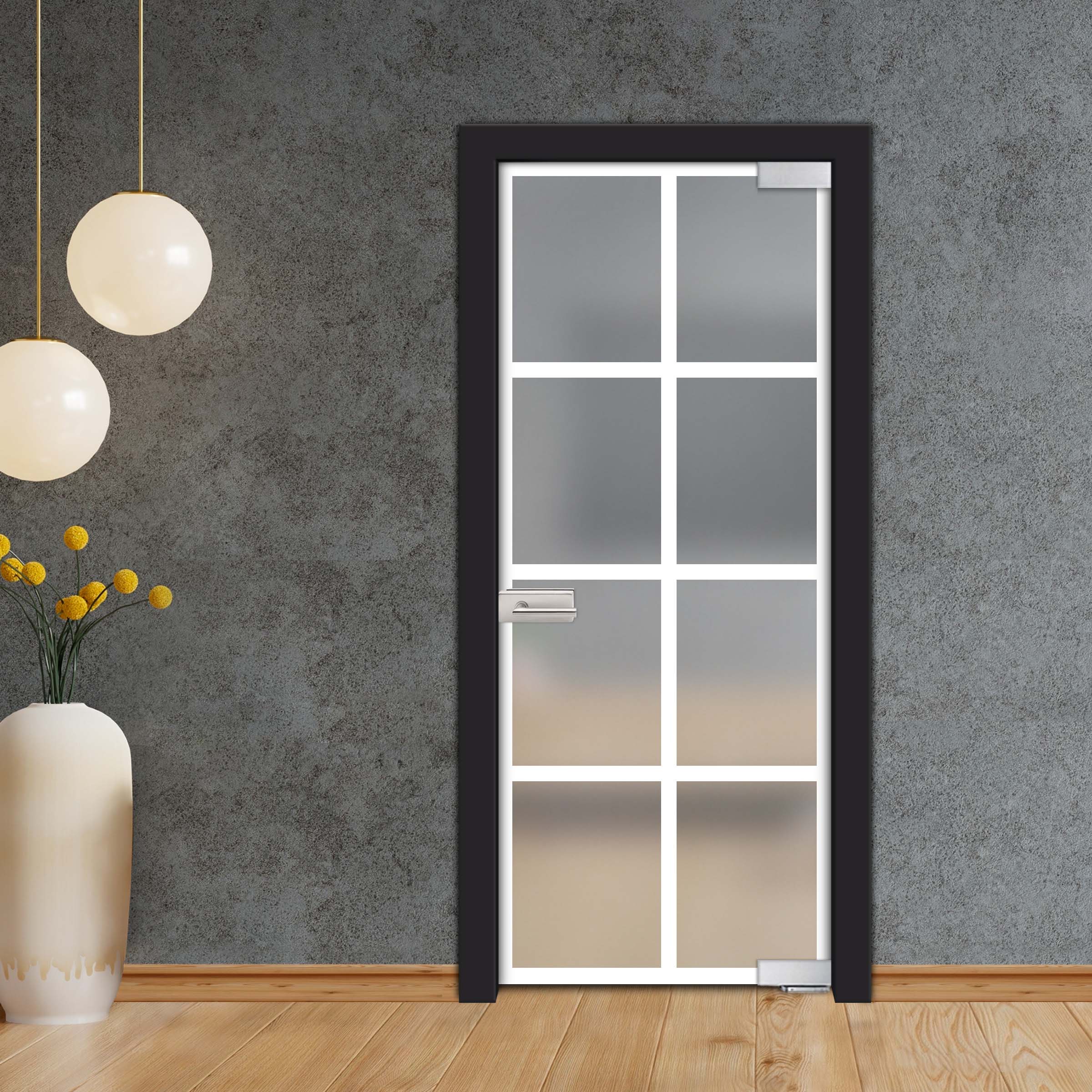 Frameless Industrial Pivot Glass Door (Black Hardware Complete Kit) PGLF-5397