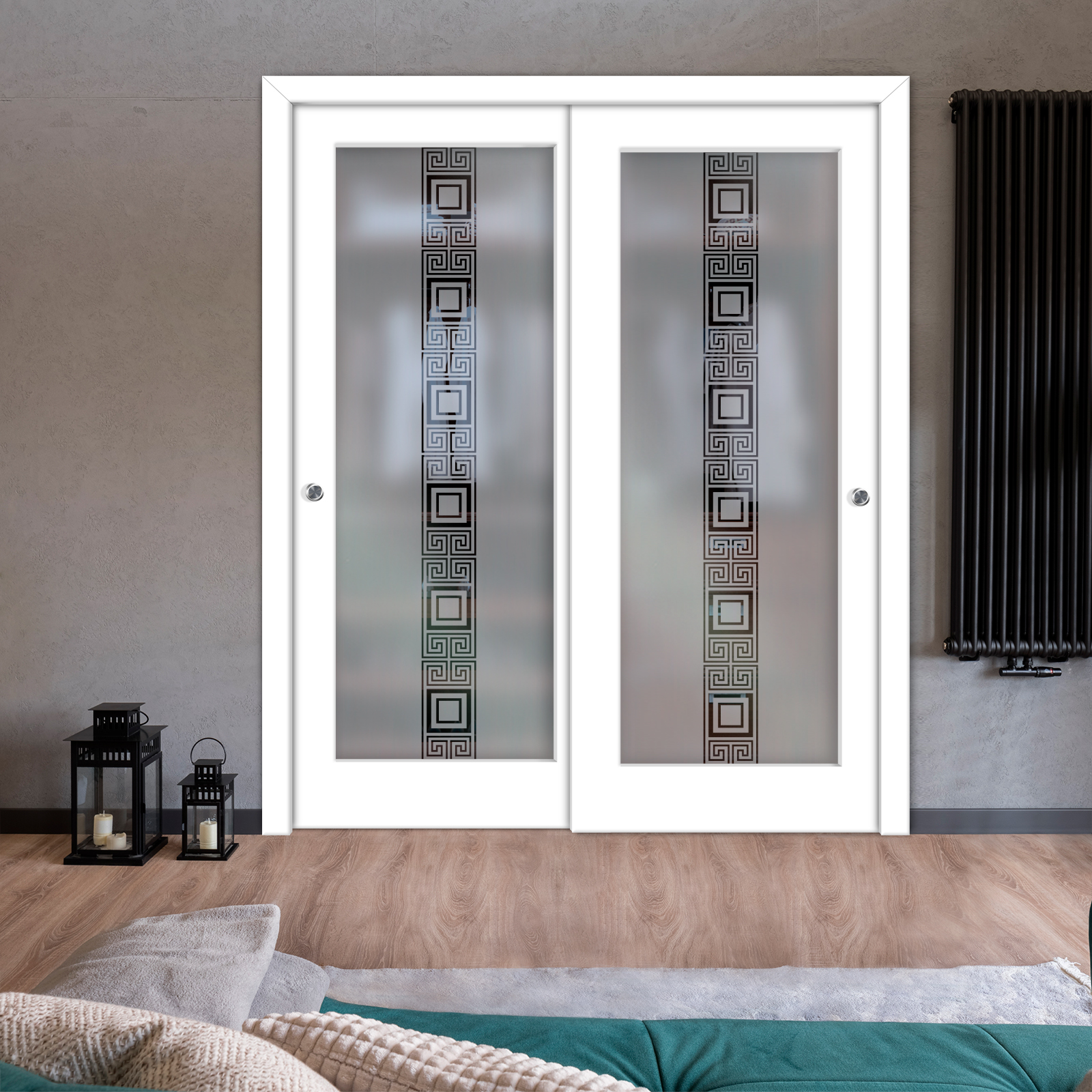 2 Leaf Premium Line Bypass Sliding Closet Door with Hardware & Frosted Design  (Semi-private)