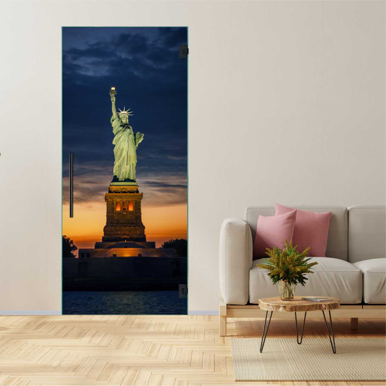 (Dusk in Liberty Island) Digital Printing Swing Glass Door DPSD-6305