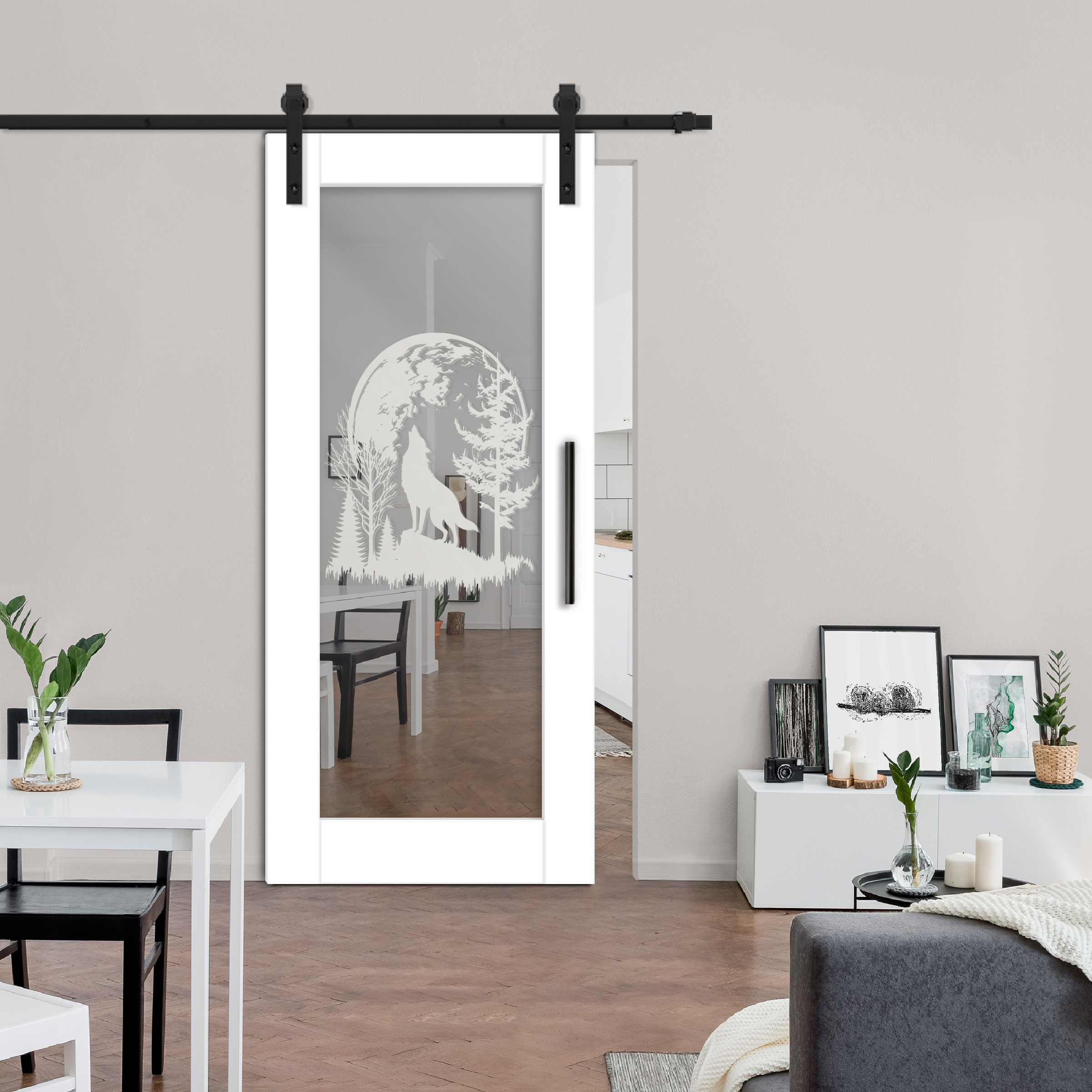 MDF-Mirror-Barn-Door With Design: 2