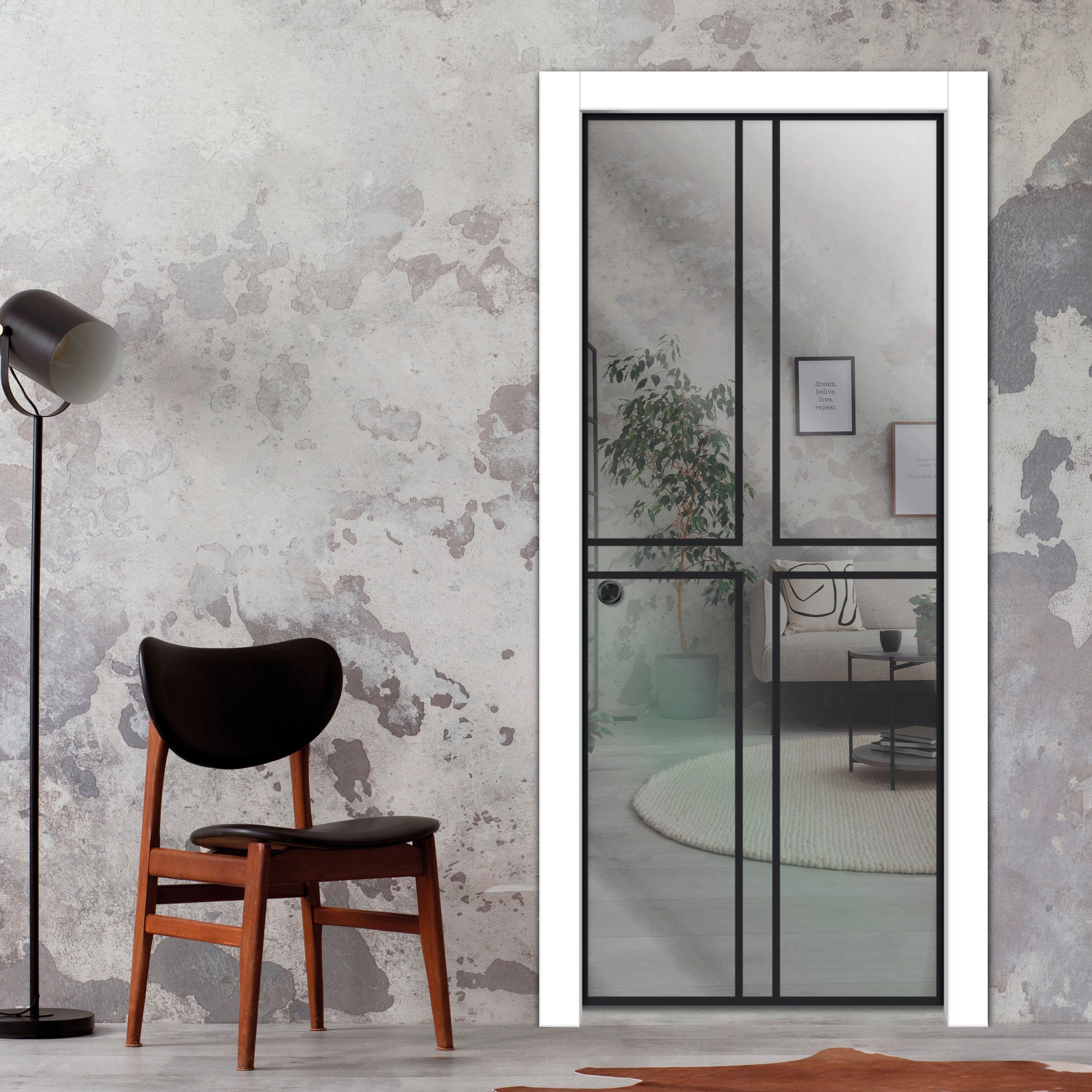 Frameless Glass Sliding Pocket Door Industrial Style PSGDIS-4262