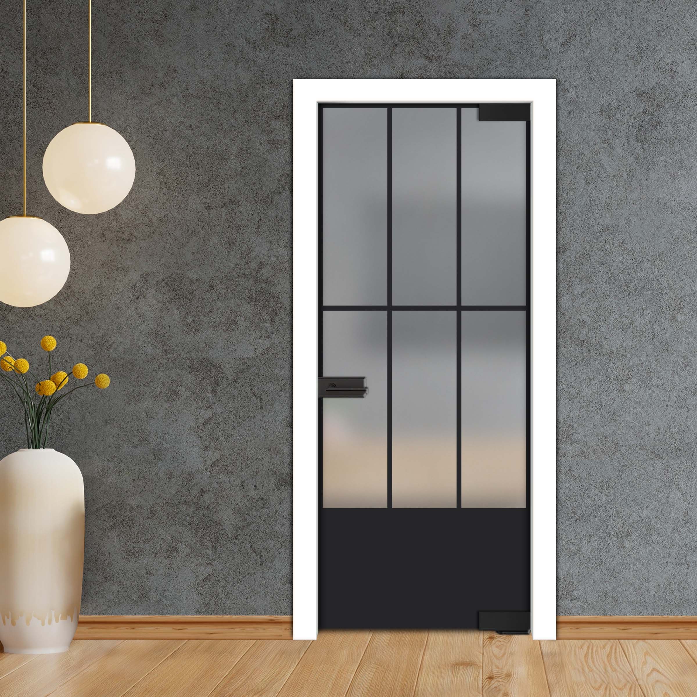 Frameless Industrial Pivot Glass Door (Black Hardware Complete Kit) PGLF-4122