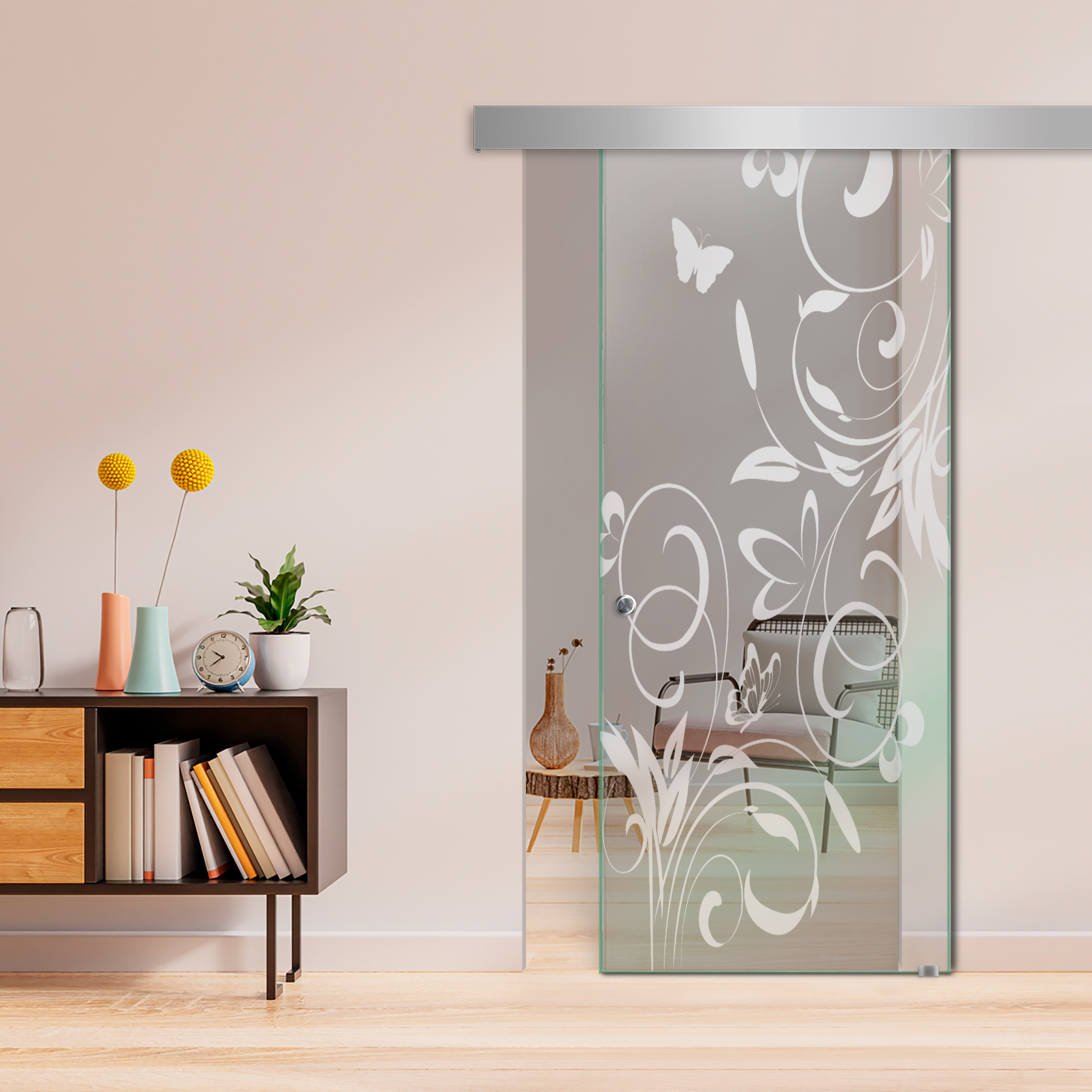 Sliding Glass Barn Door ALU100 (Non Private) Recessed Grip