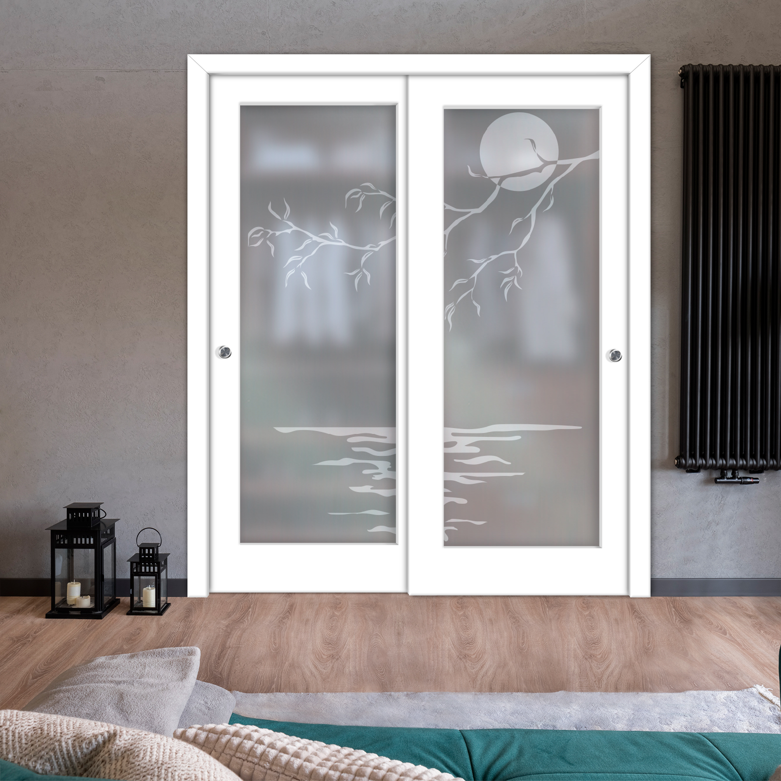2 Leaf Premium Line Bypass Sliding Closet Door with Hardware & Frosted Design (Full-private)