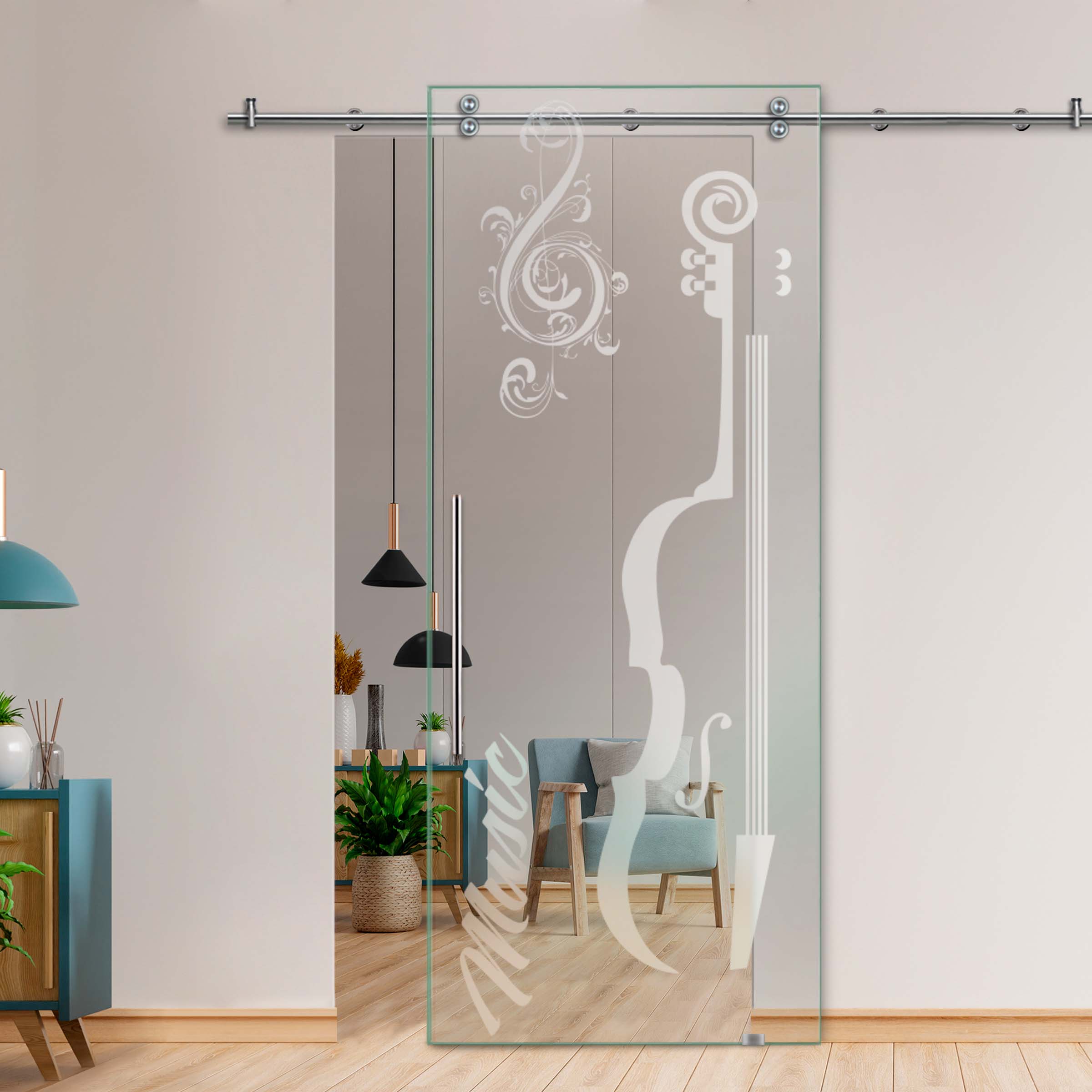 Single Sliding Barn Glass Door SGD-V2000-0434  ( Non-private )
