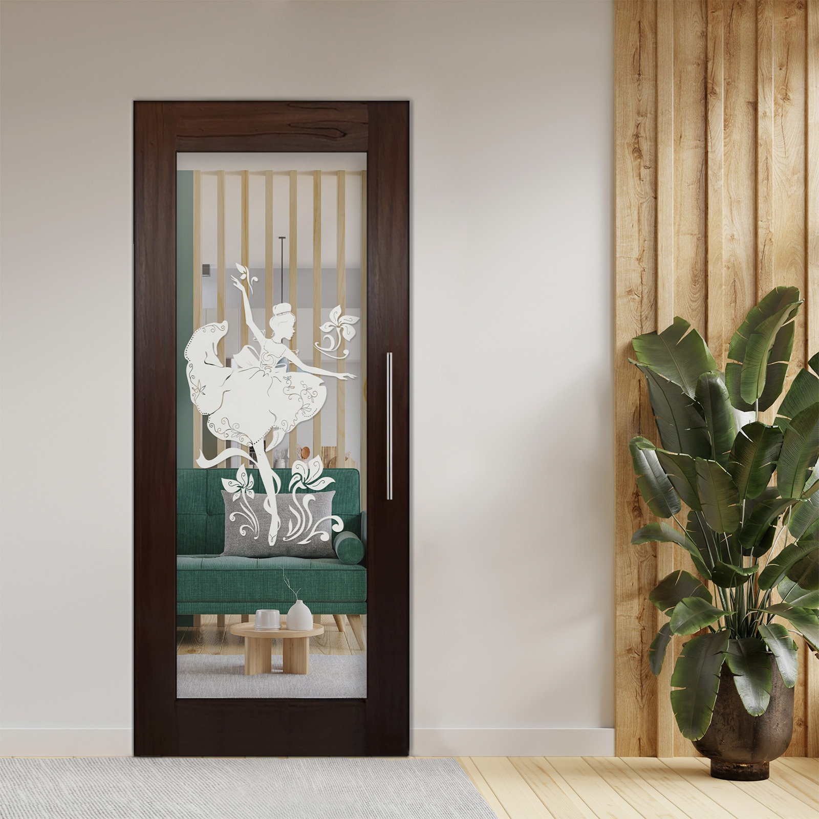 Pivot Wooden Mirror Door With Design (Design: 3)