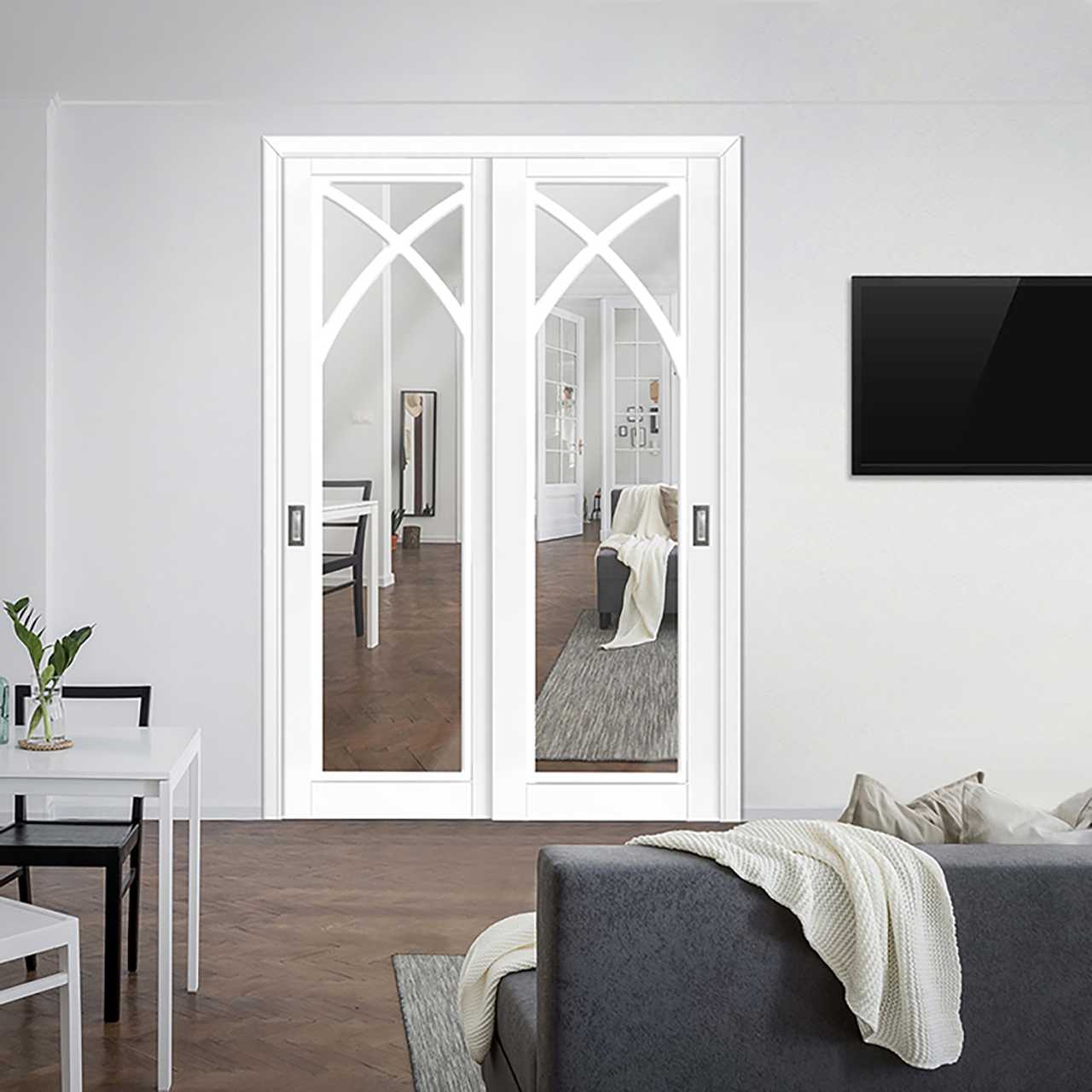 2 - Leaf Mirror Sliding Closet Door with Fretwork Panels MCDO-8570