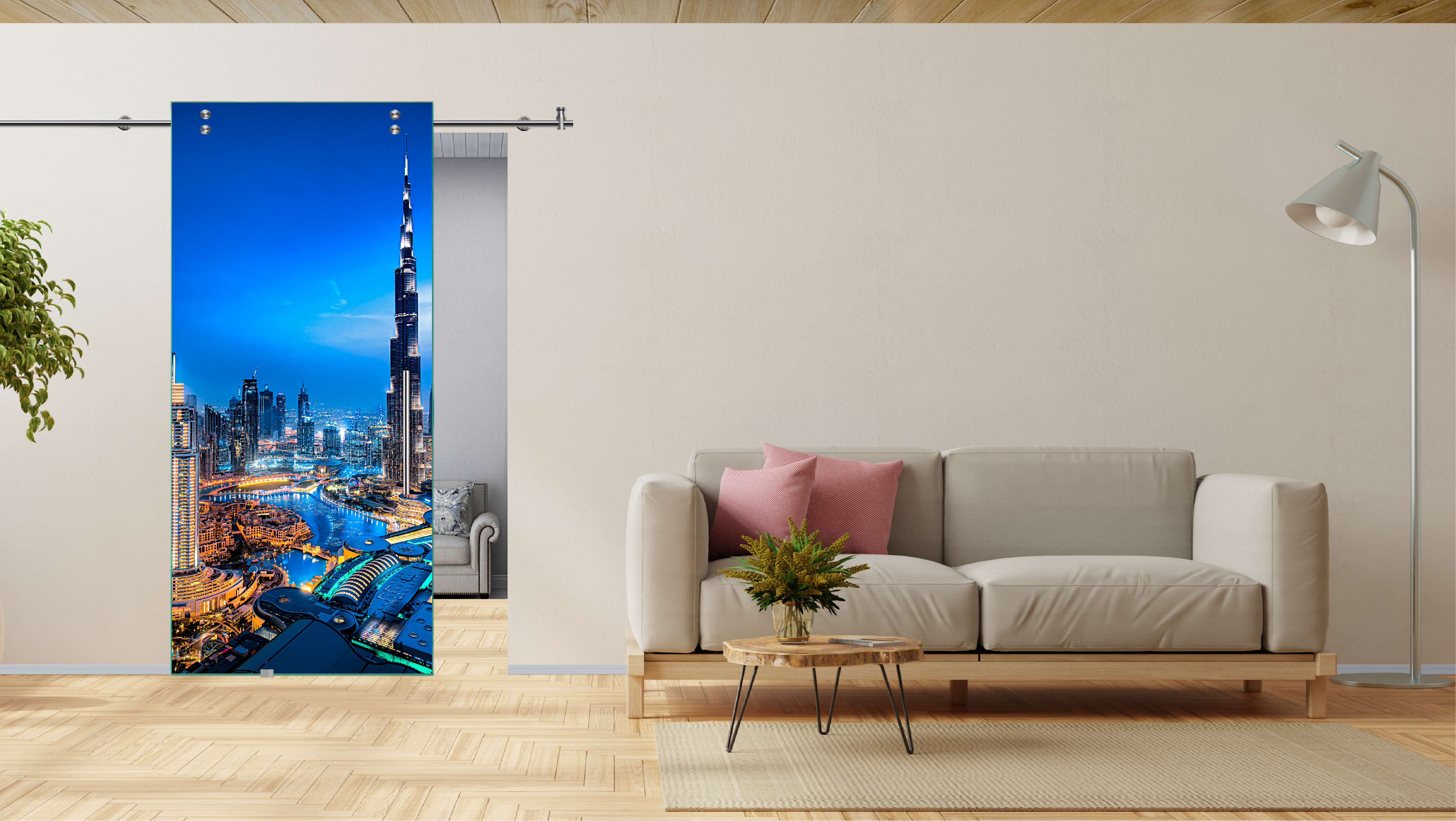 Digital Printing Sliding Barn Glass Door with Stainless Steel Hardware & T-handle (Dubai)