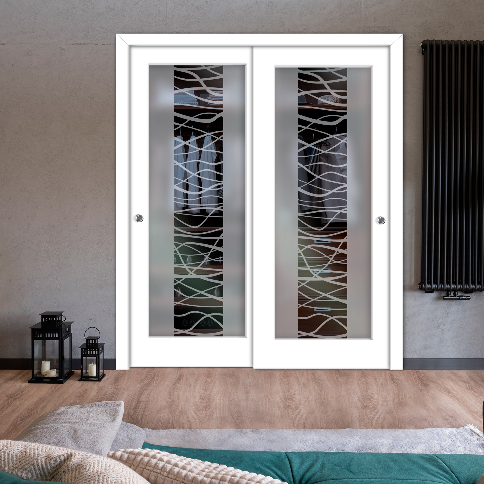 2 Leaf Premium Line Bypass Sliding Closet Door with Hardware & Frosted Design  (Semi-private)