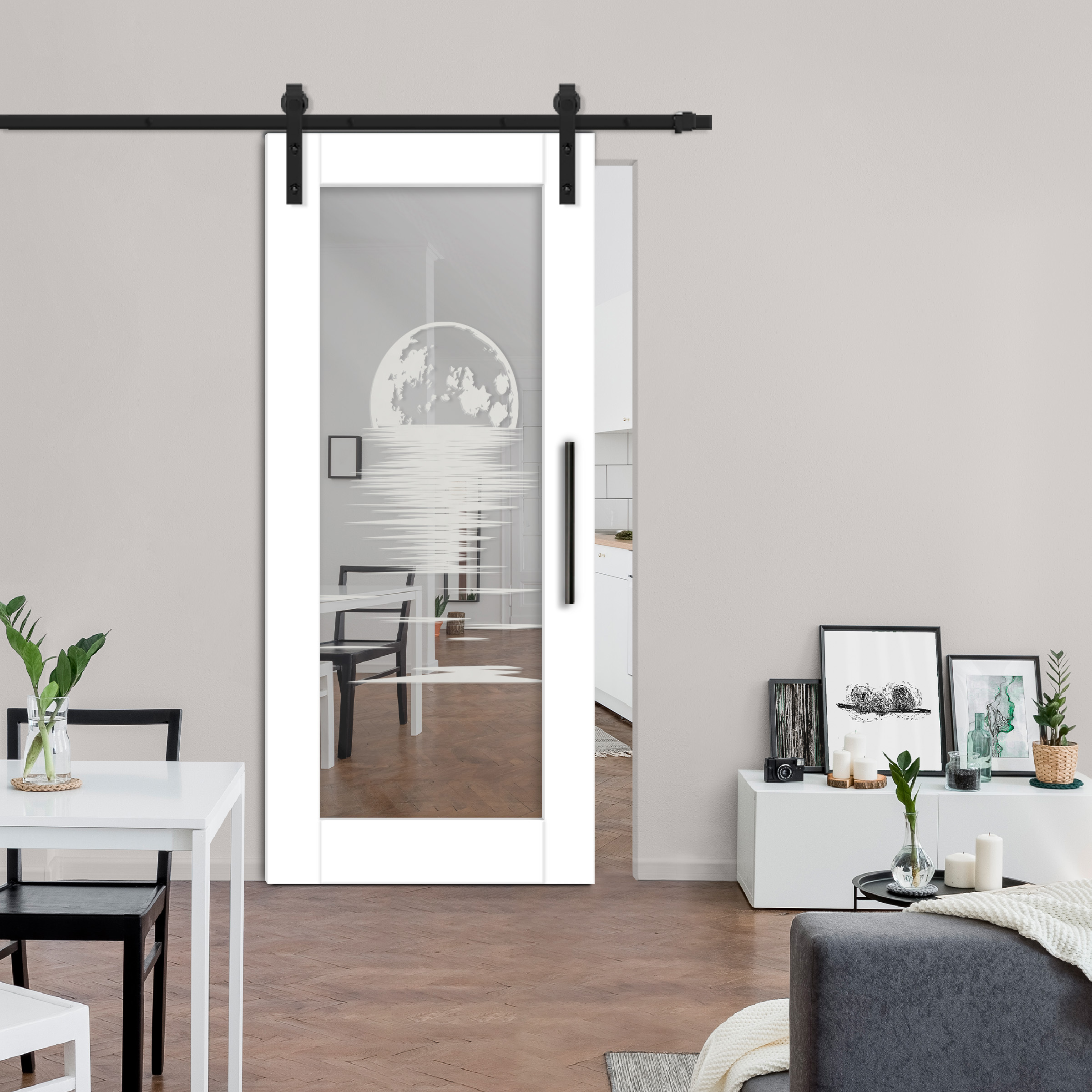 MDF-Mirror-Barn-Door With Design: 8