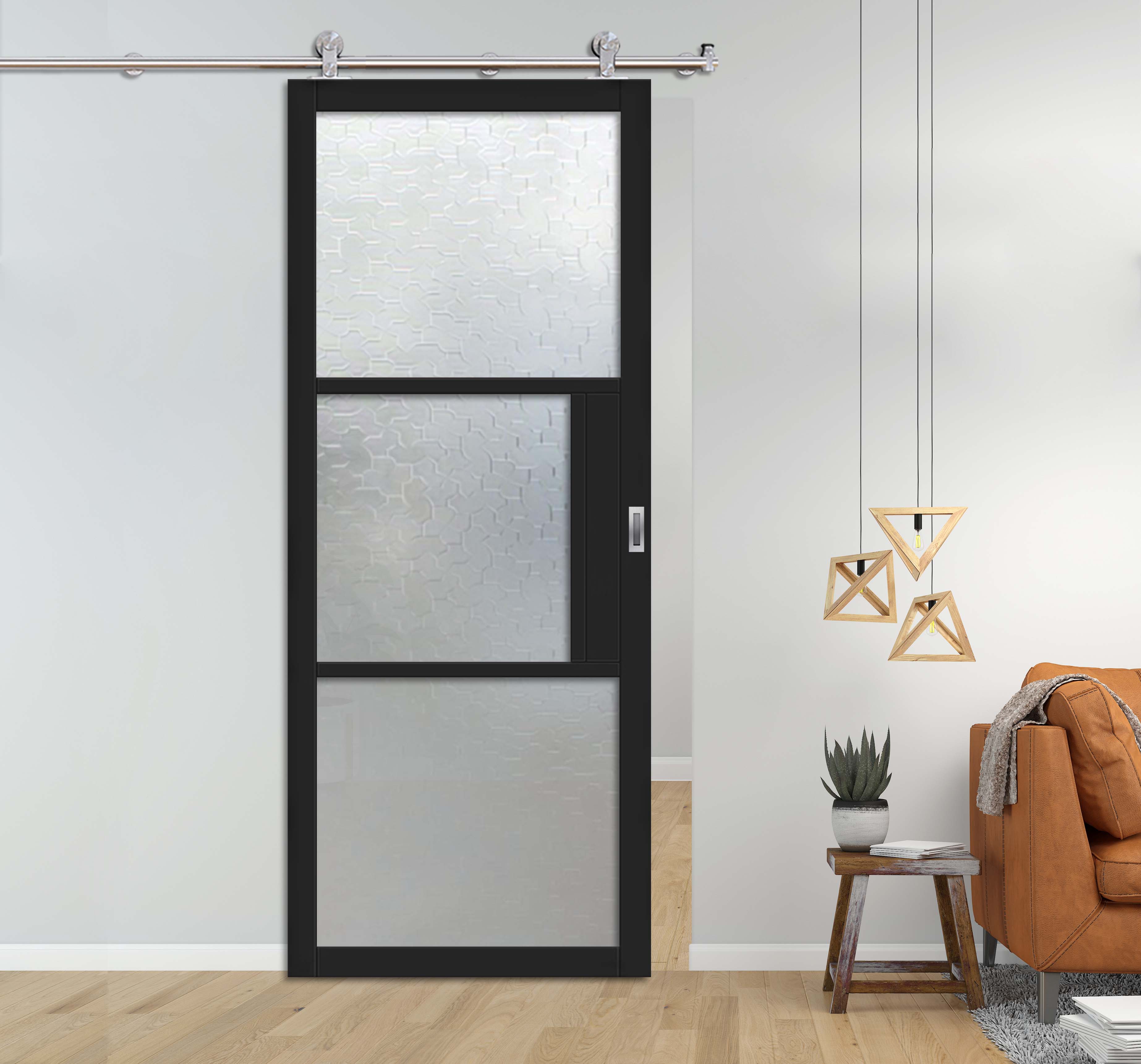 Loft Style Sliding Barn Door with Glass Panel LSBD-5855