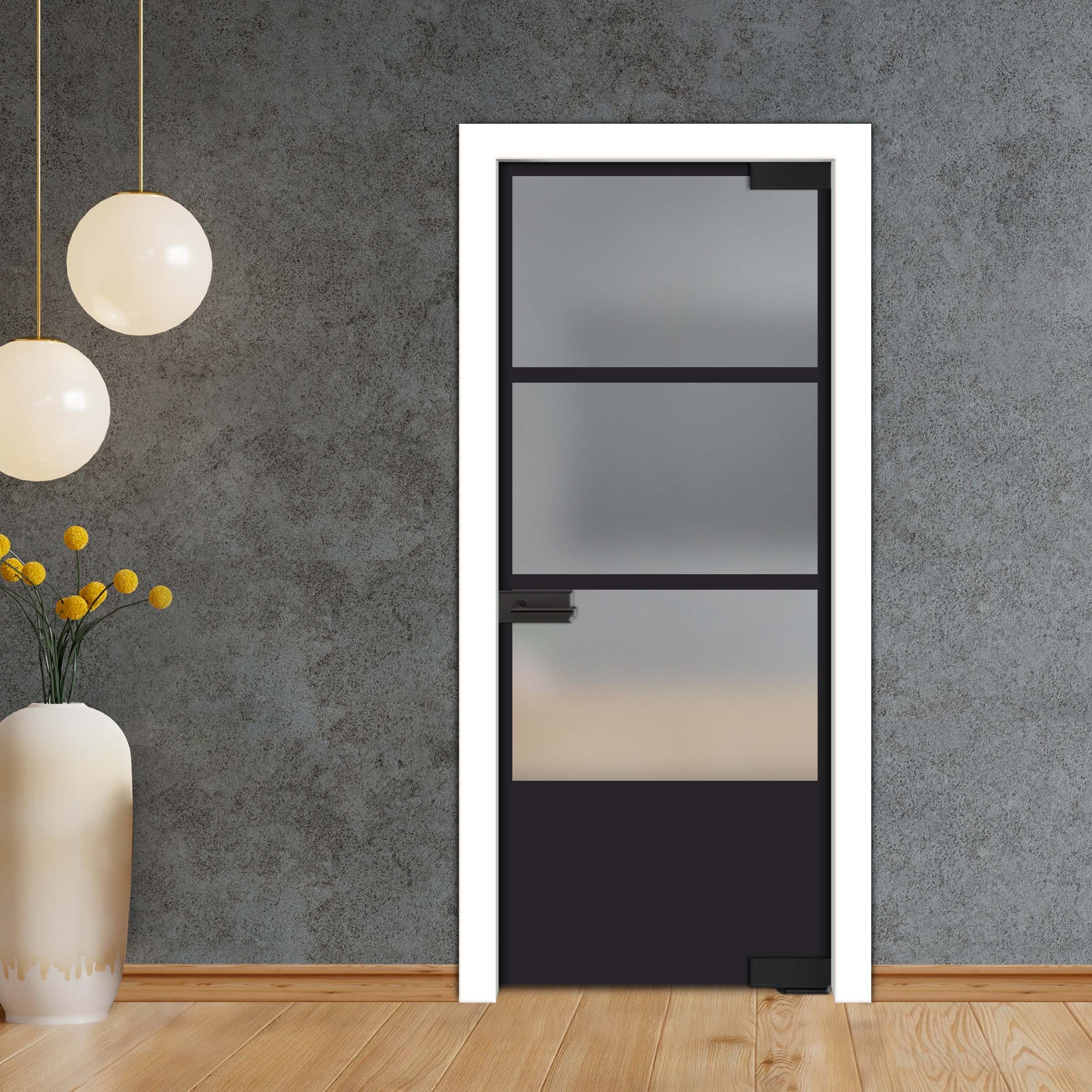Frameless Industrial Pivot Glass Door (Black Hardware Complete Kit) PGLF-5420