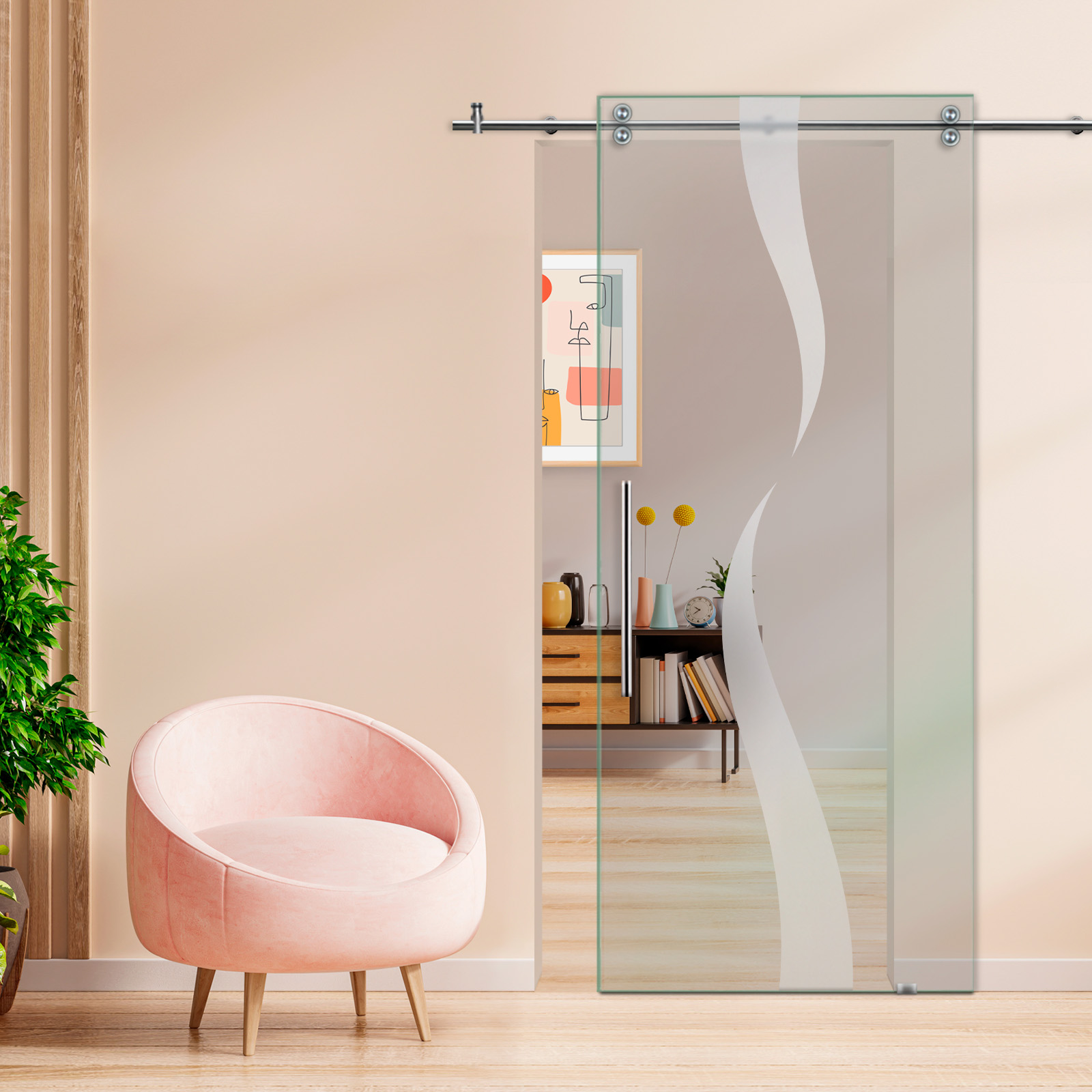 Sliding Glass Barn Door (Semi-private) Recessed Grip 