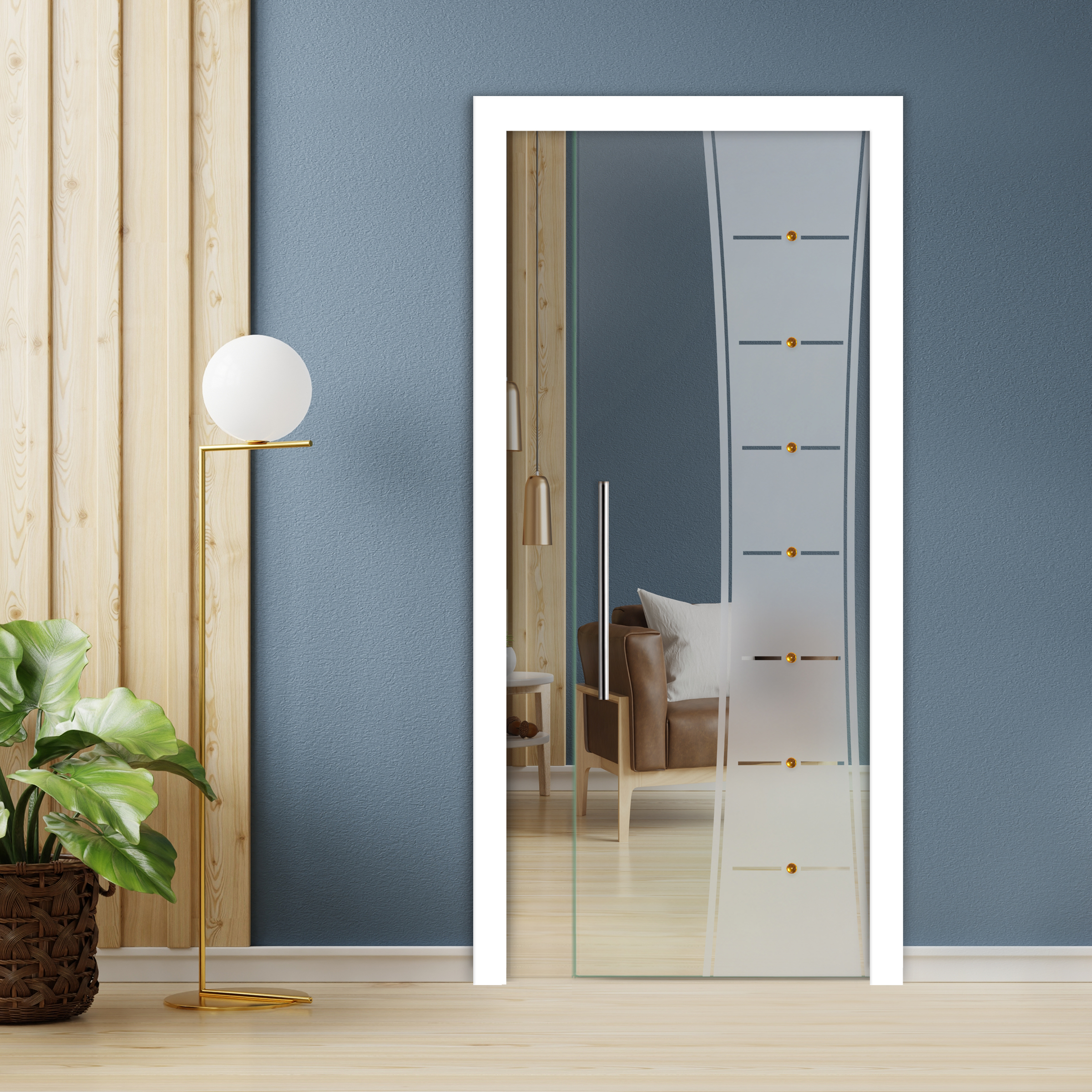 Pocket Sliding Glass Door with Frosted Design + Faceted Stone (Non-private)