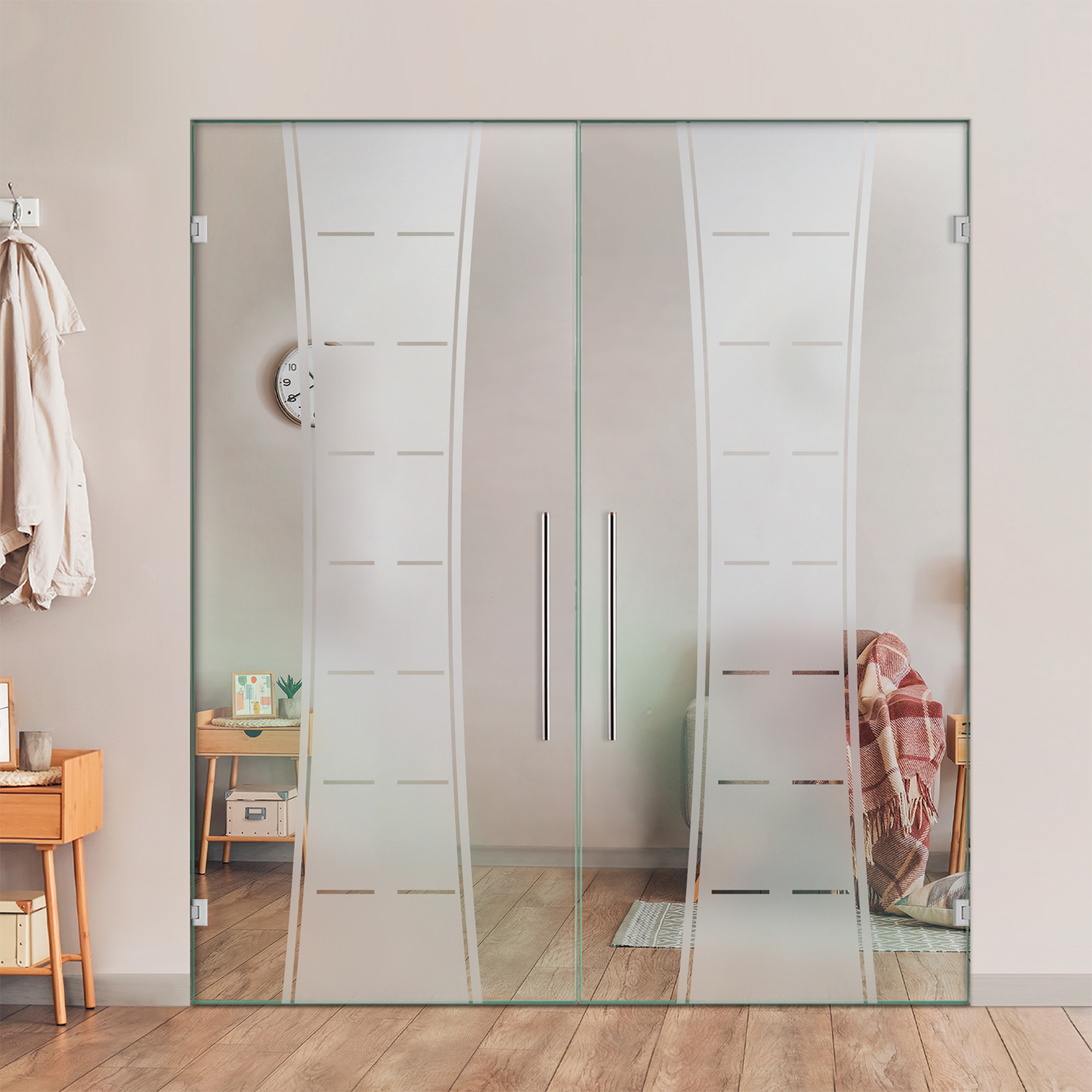 Double Swing Glass Door with Frosted Design (Non-private)