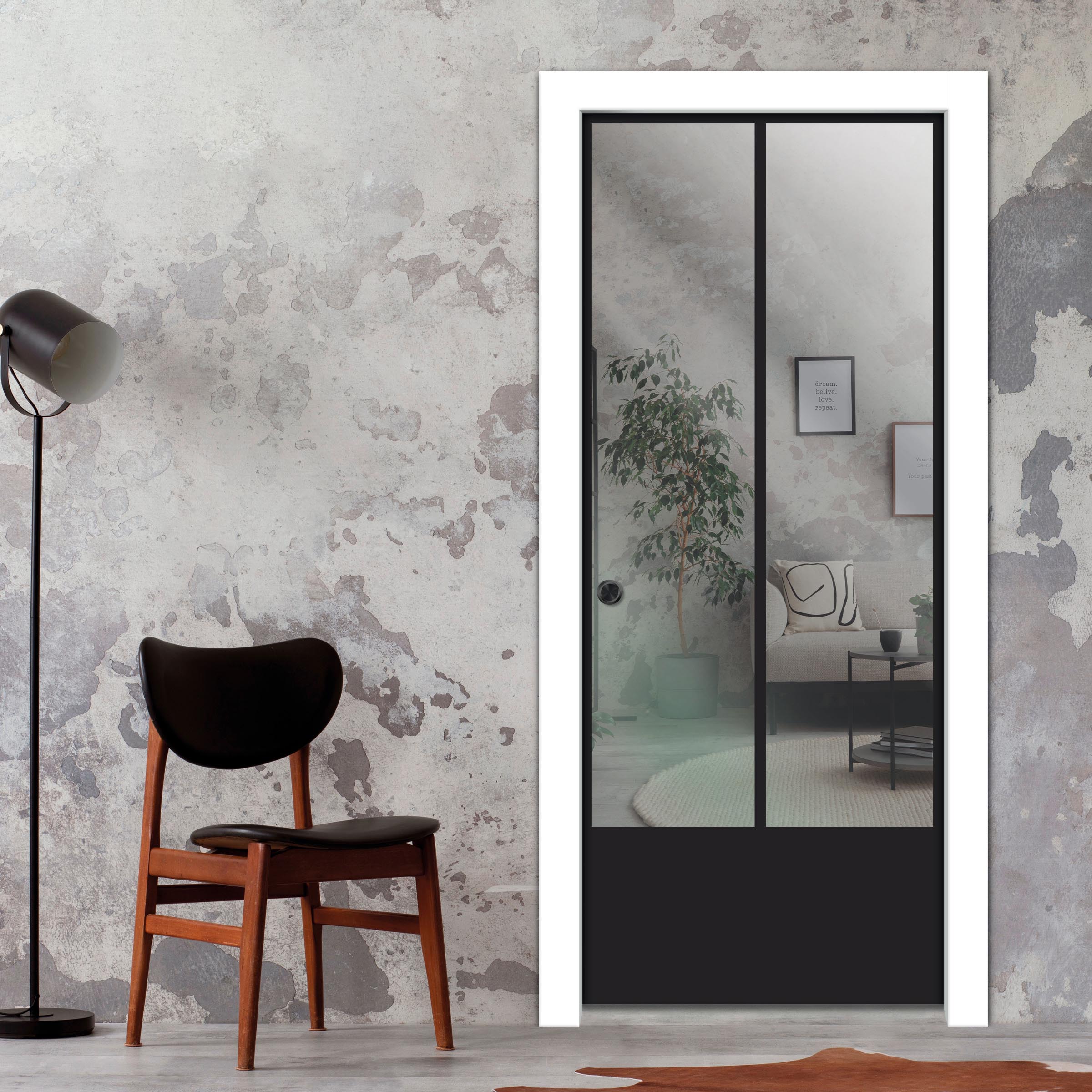 Frameless Glass Sliding Pocket Door Industrial Style PSGDIS-5432